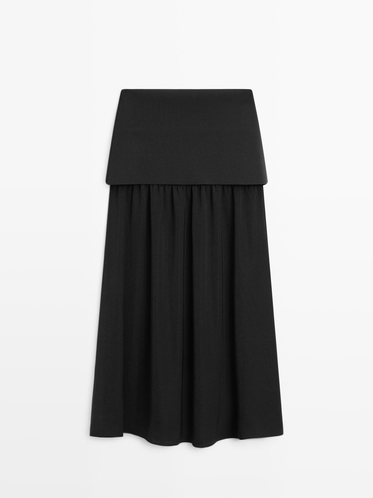 Massimo Dutti - Dames - Soepelvallende Combi Halflange Rok - Zwart - L