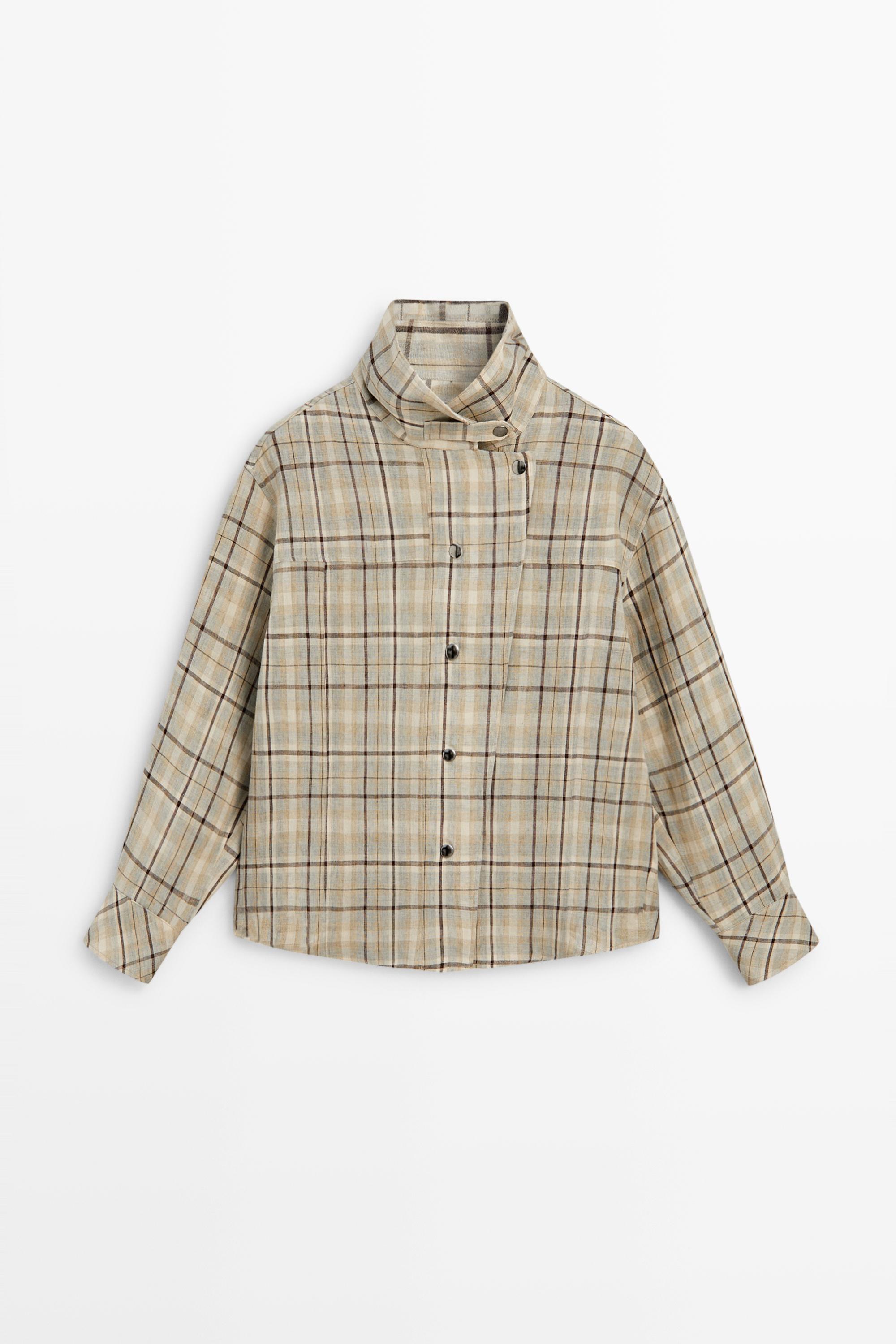 100% linen check shirt with snap buttons