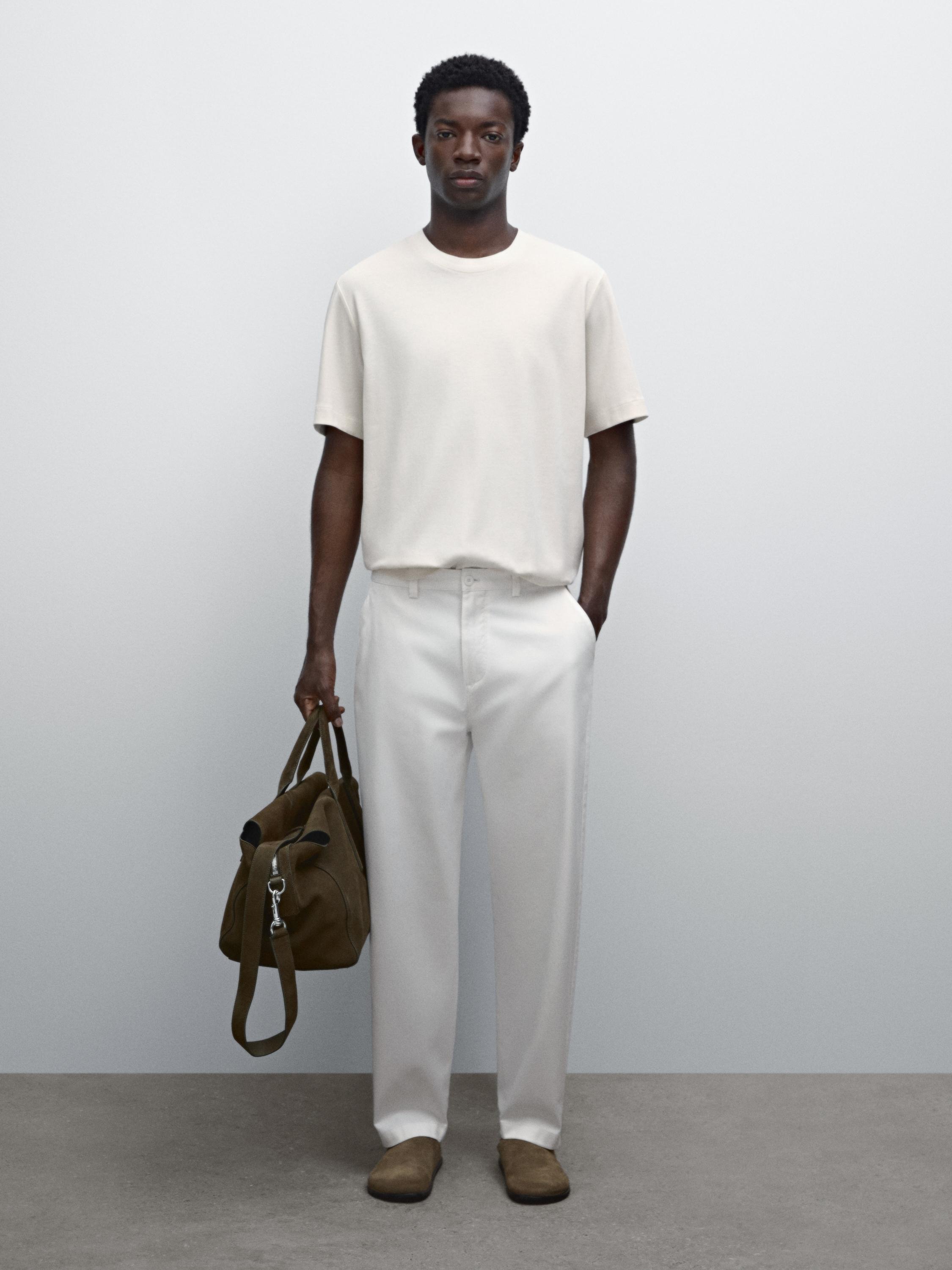 Ribbed neck detail cotton T-shirt