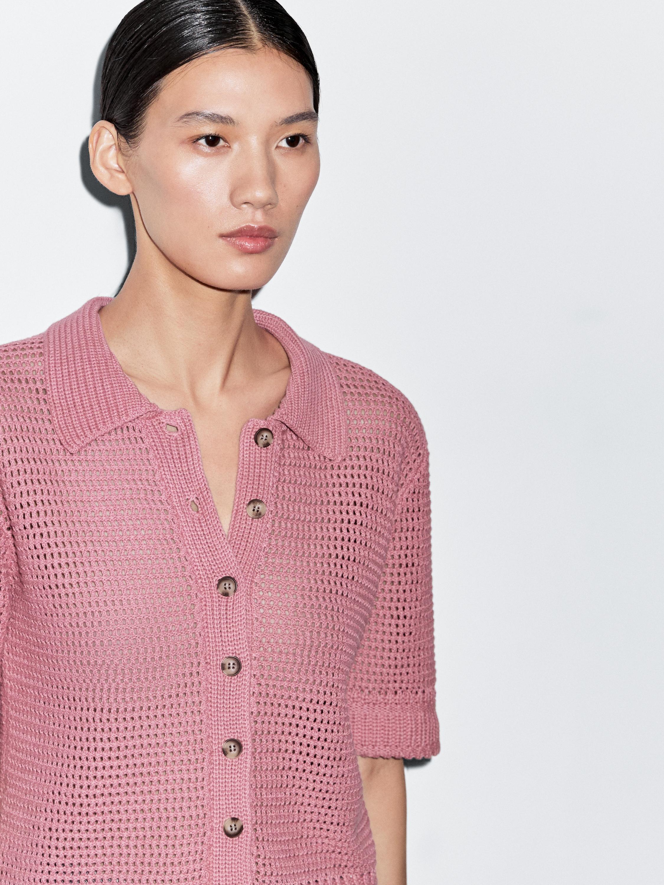 Cotton blend cutwork polo shirt