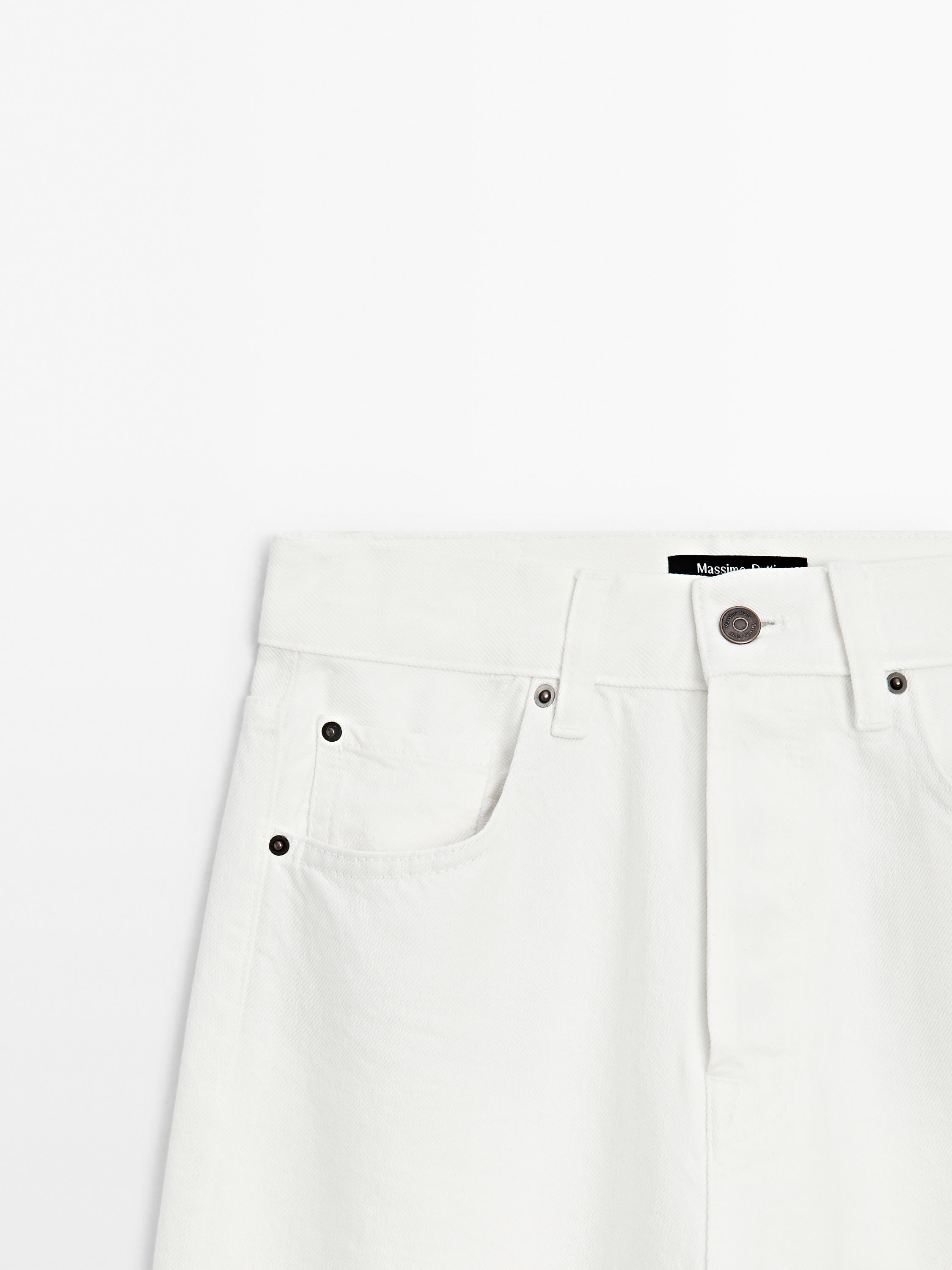 Cotton blend high-waist straight-leg jeans