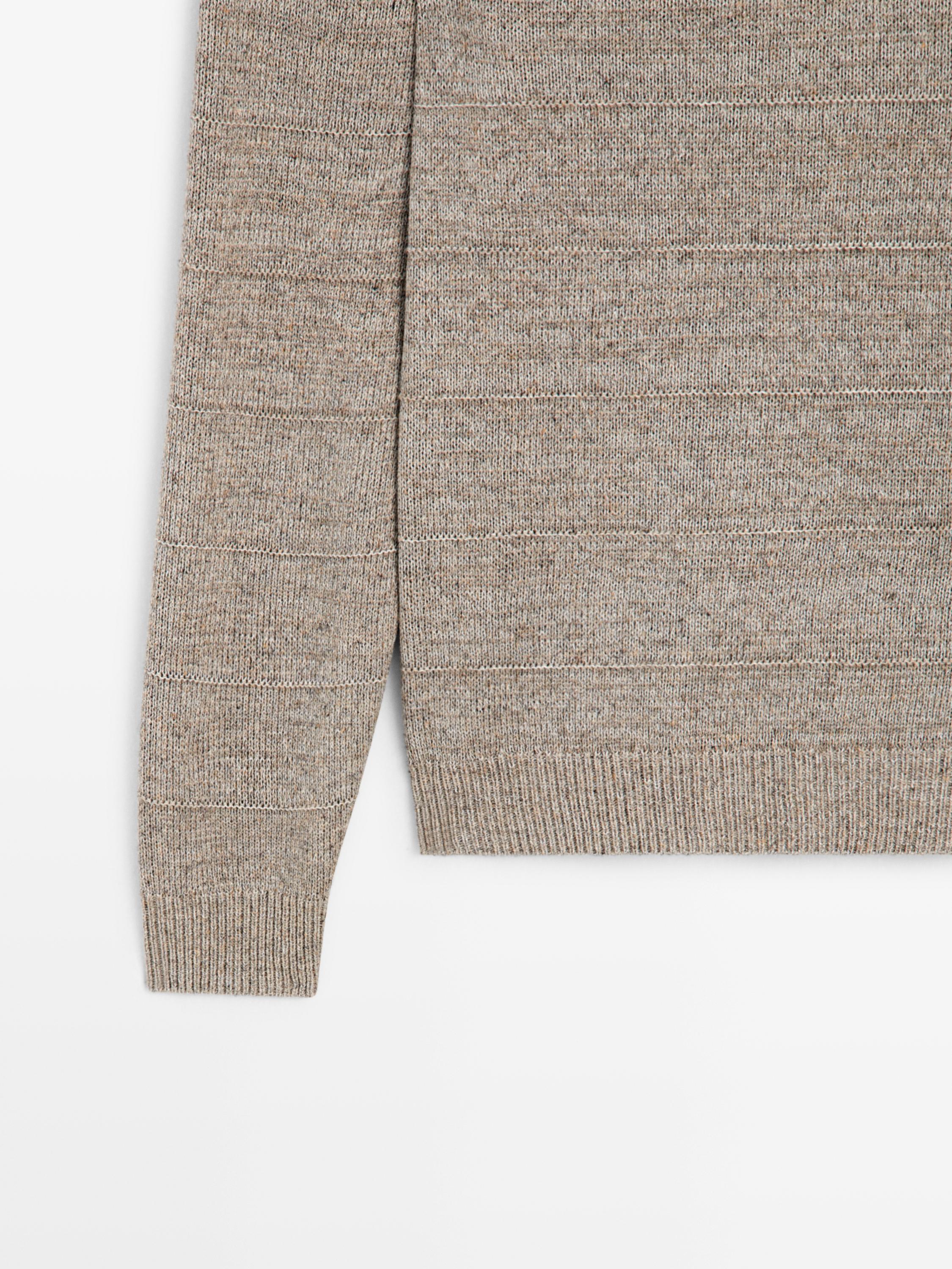 Striped knit crew neck sweater — MINK