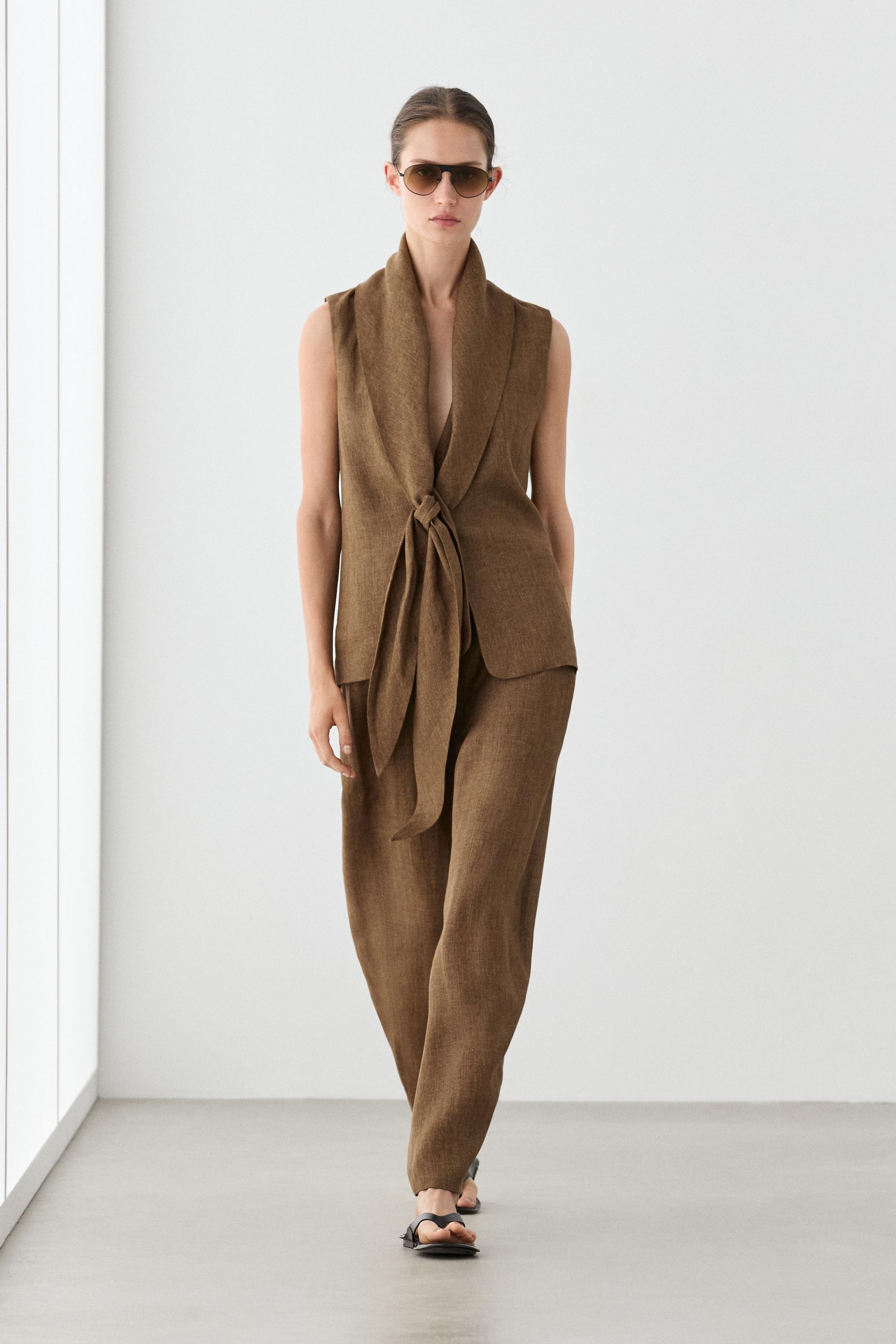 100% linen vest with tie detail
