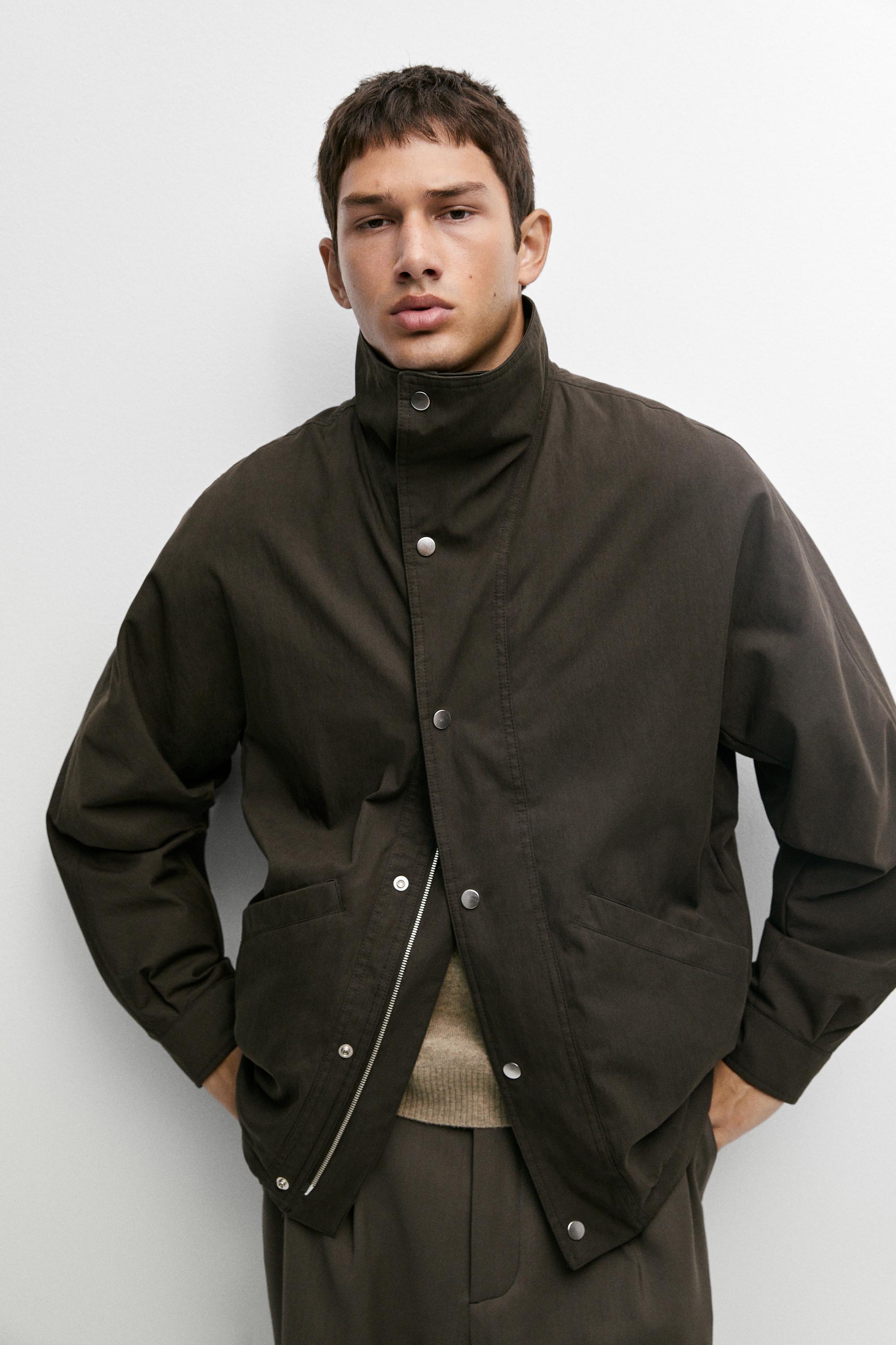 Cotton blend funnel neck jacket