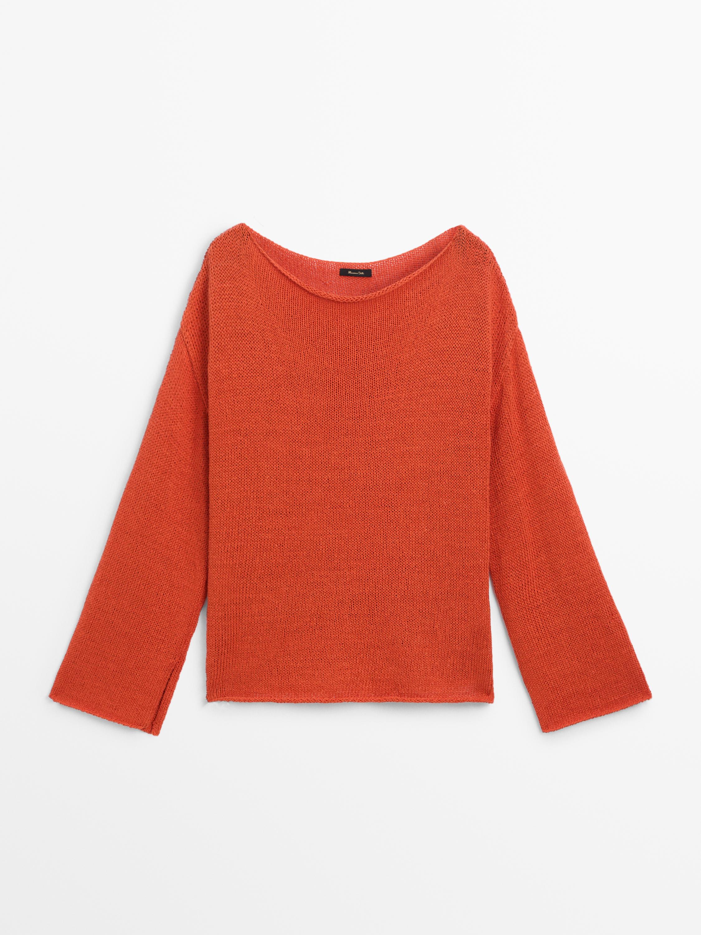 Linen blend boat neck knit sweater