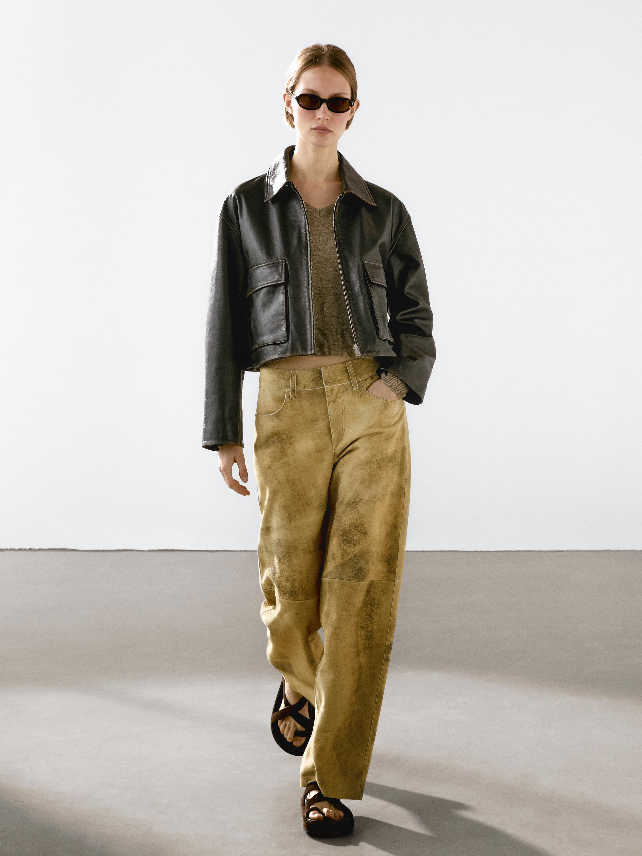 Suede suede worn effect trousers