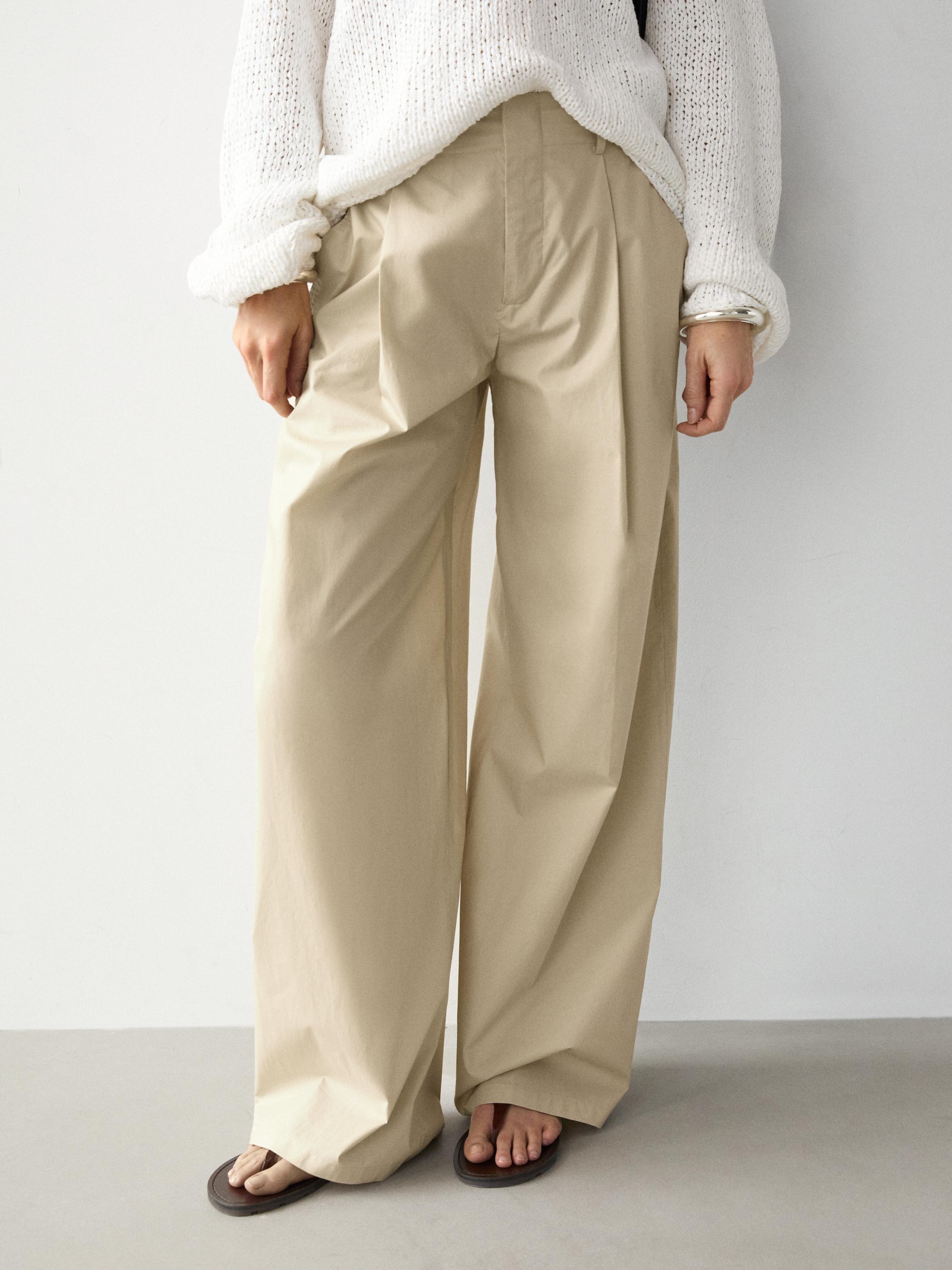 Wide-leg cotton trousers — SAND