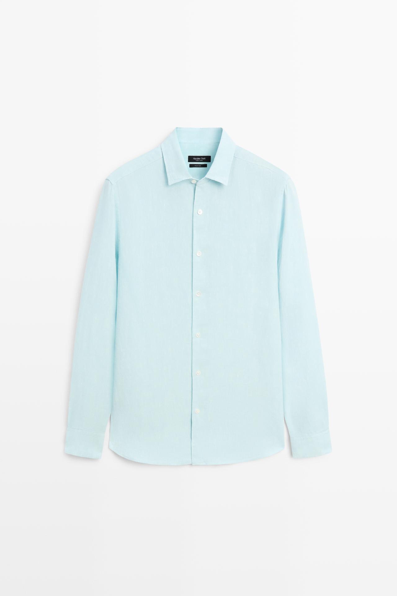 100% linen regular fit shirt — TURQUOISE