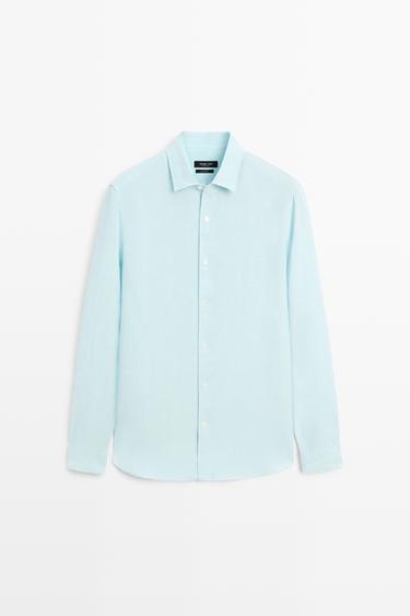100% linen regular fit shirt — TURQUOISE 2