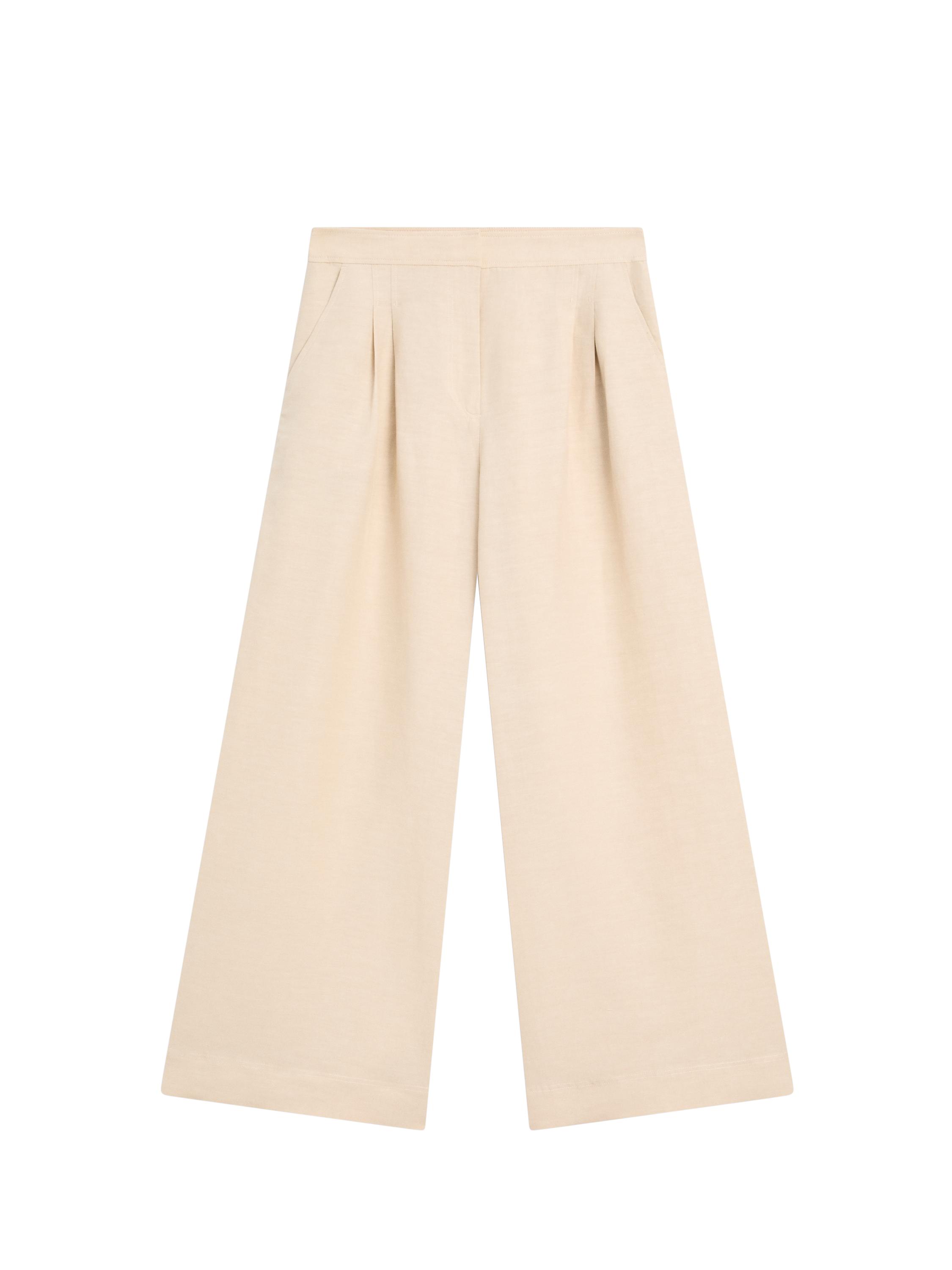 Linen blend darted wide-leg trousers