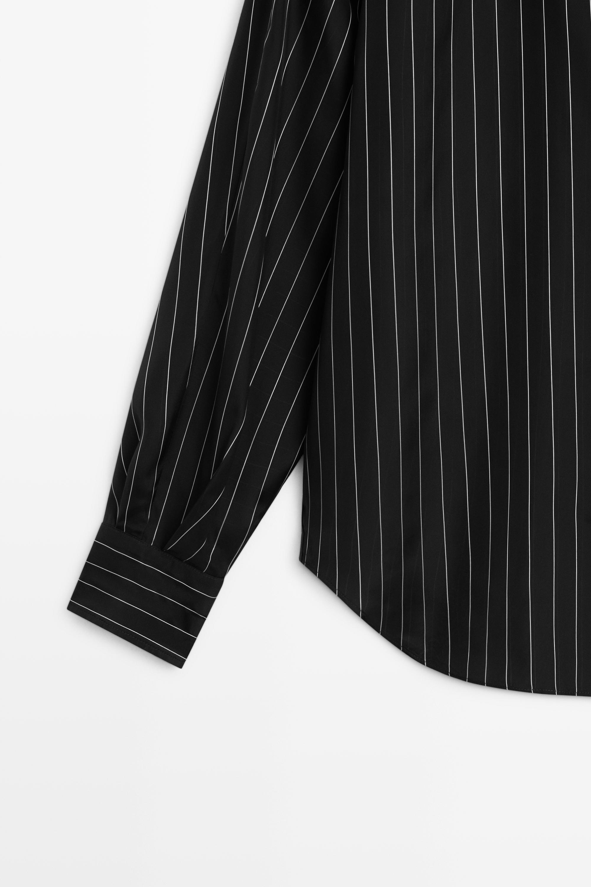 Striped flowing shirt with pocket detail — BLACK