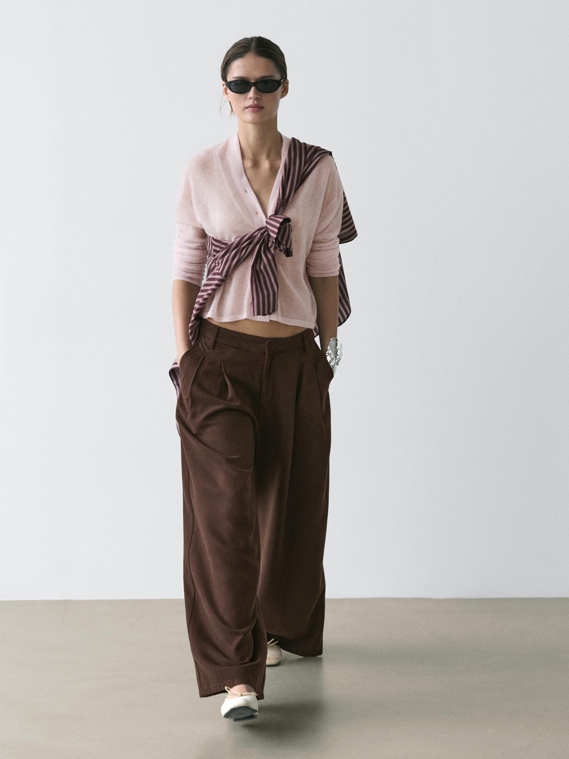 Pantaloni Con Pieghe A Gamba Larga - Cioccolato - 38 (It 42) - Massimo Dutti - Femminile