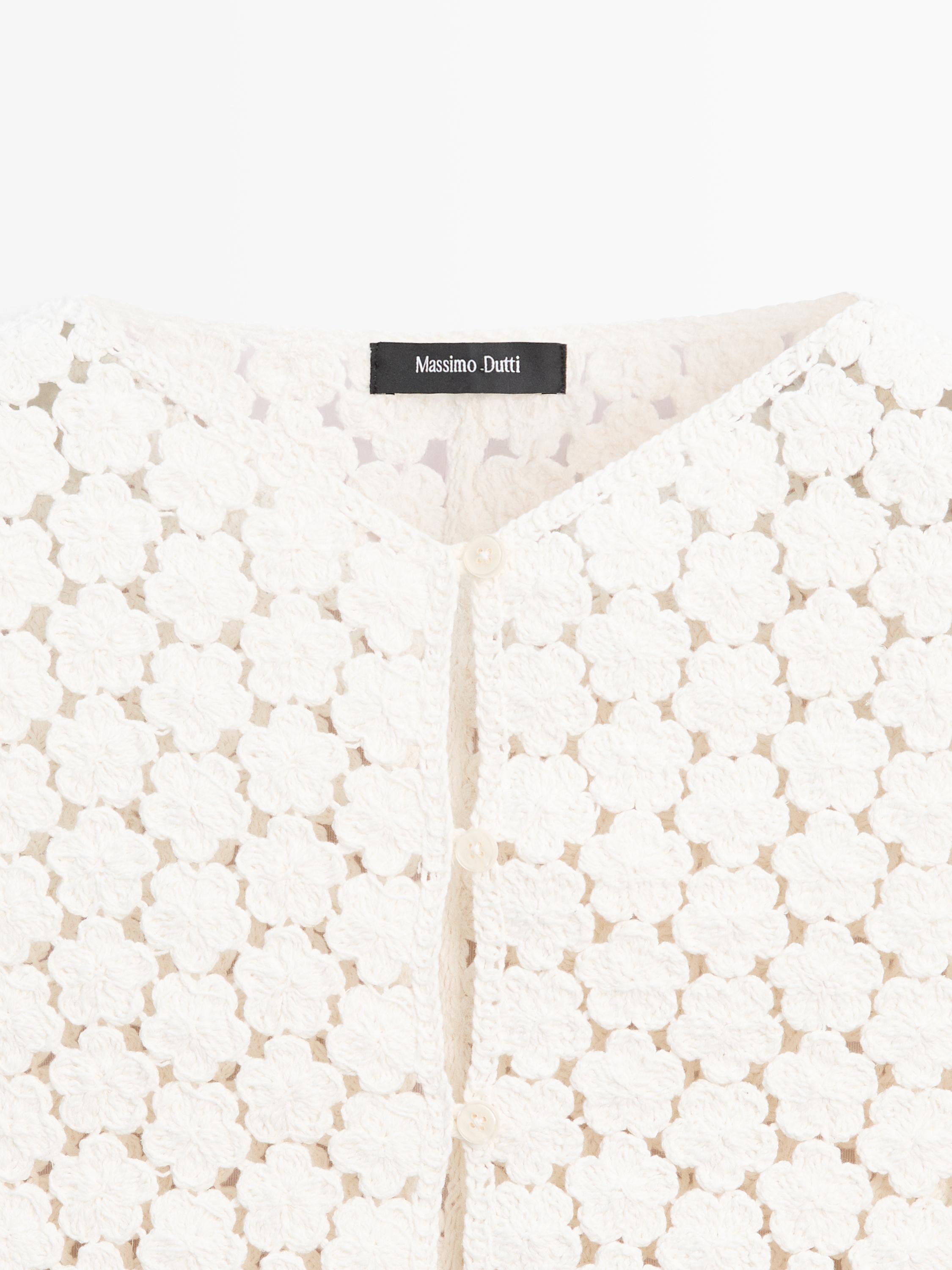 Cotton crochet vest with floral details — CREAM