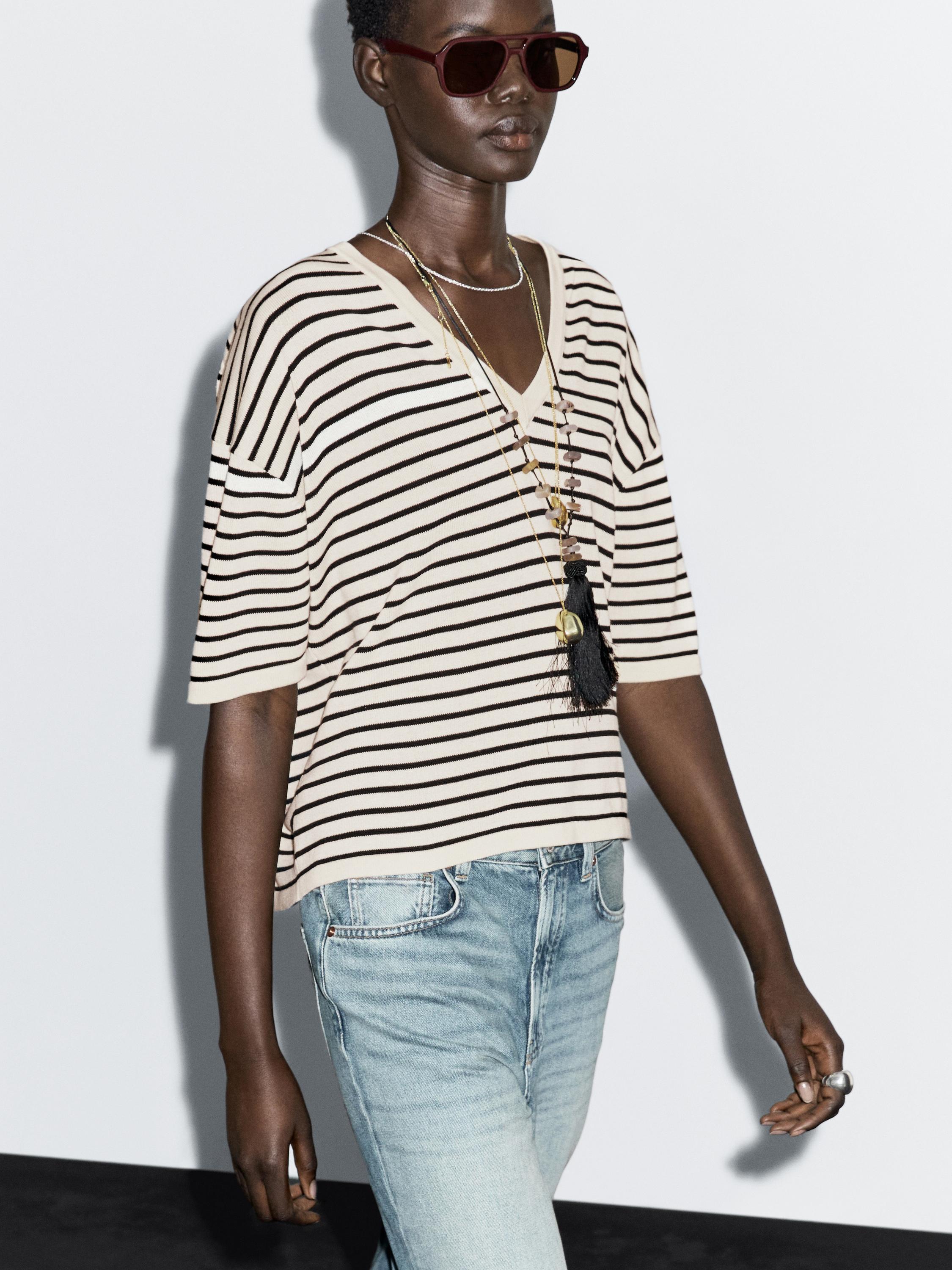 Striped V-neck sweater