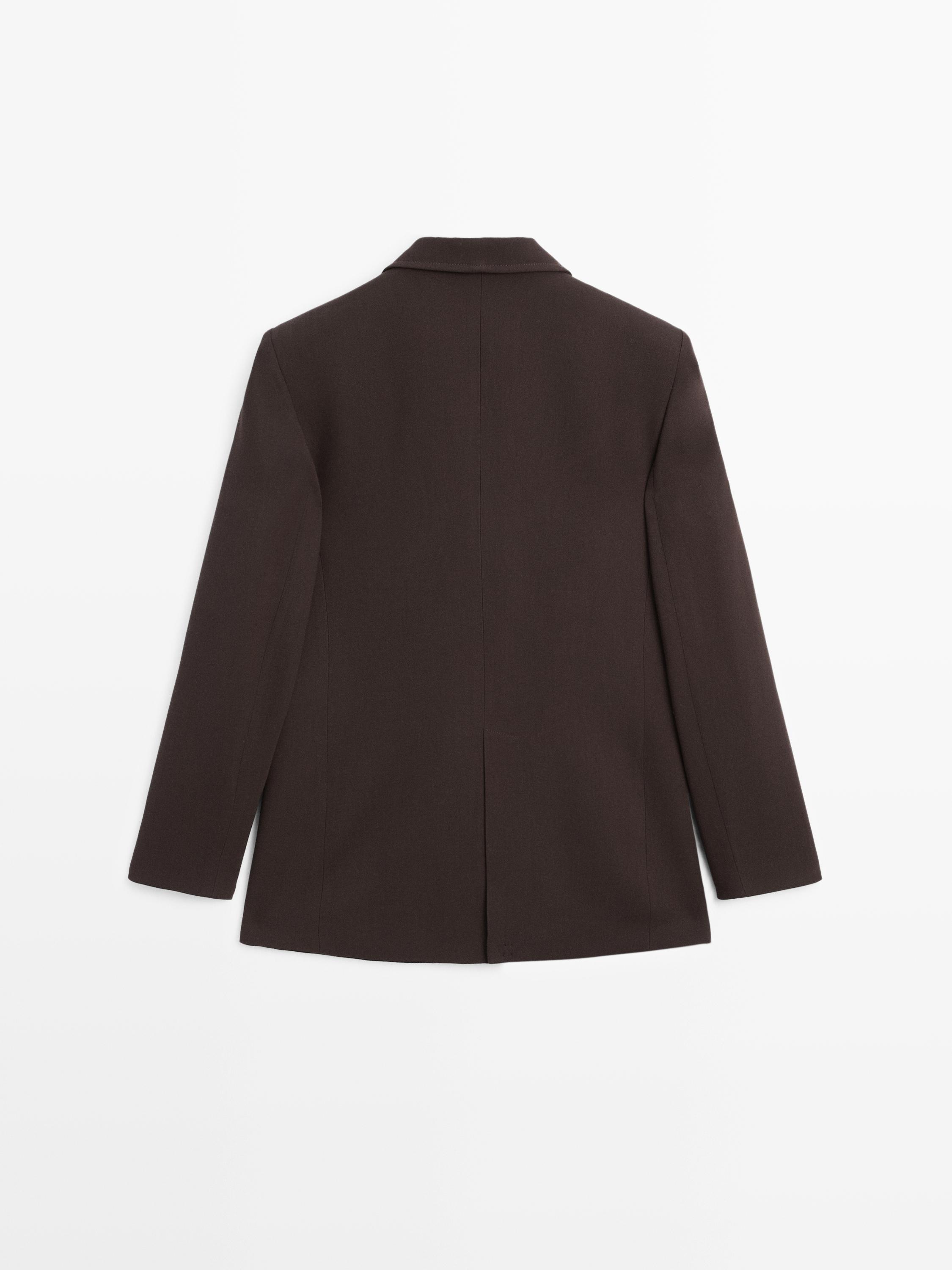 Blazer with pockets and lapel collar — Chocolate
