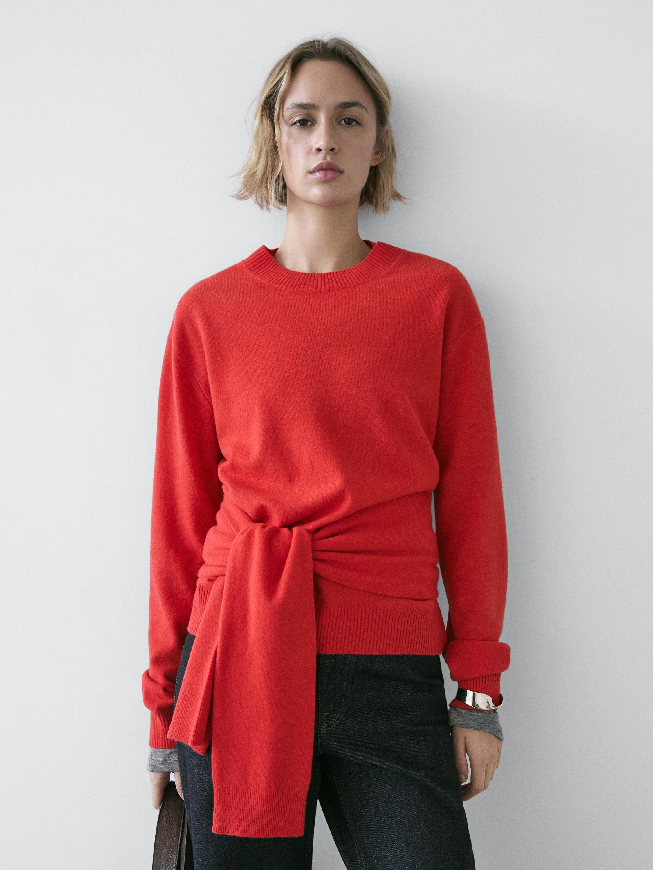 Pull en maille 100 % laine à détail à la taille