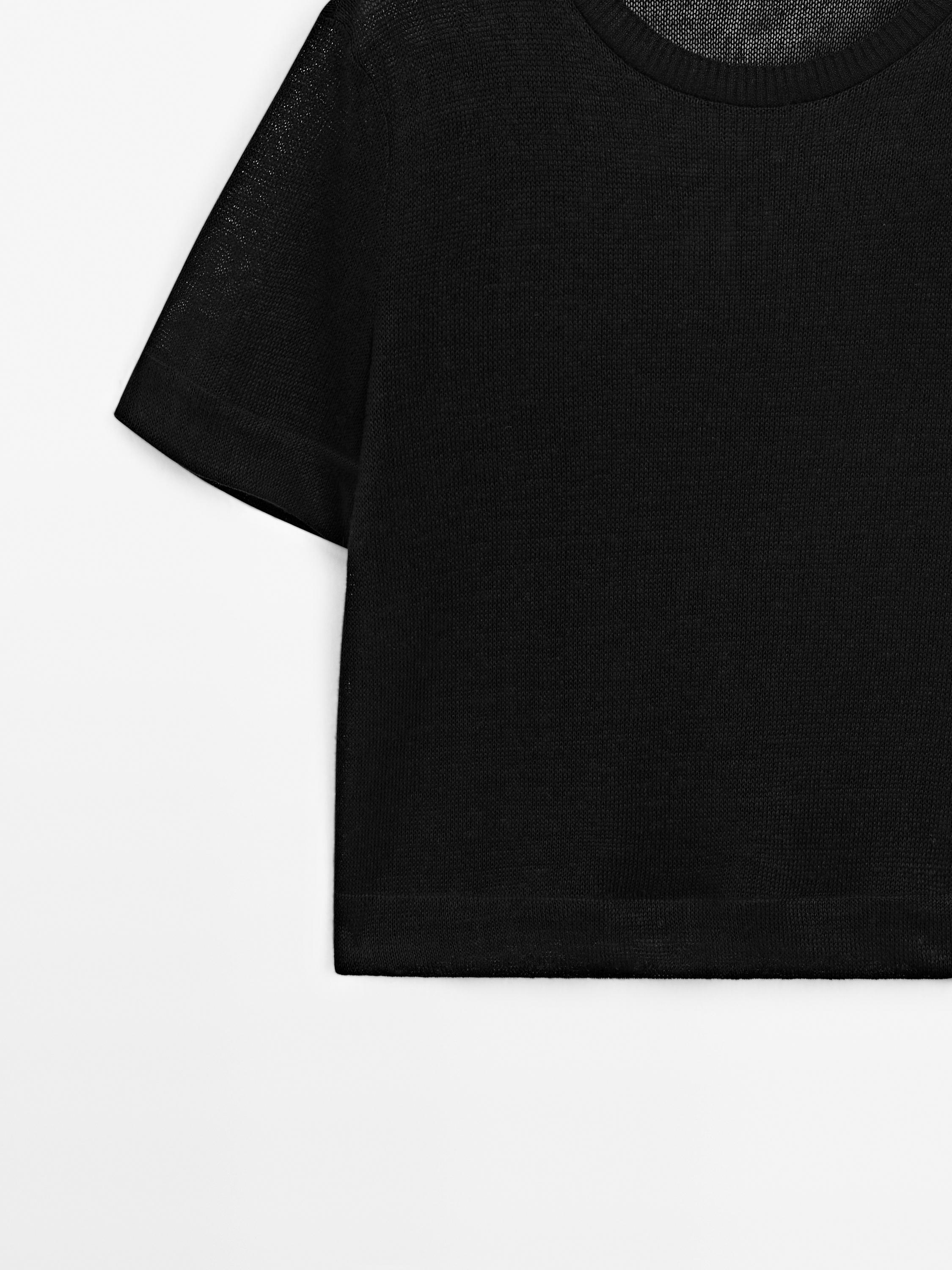 100% linen cutwork T-shirt