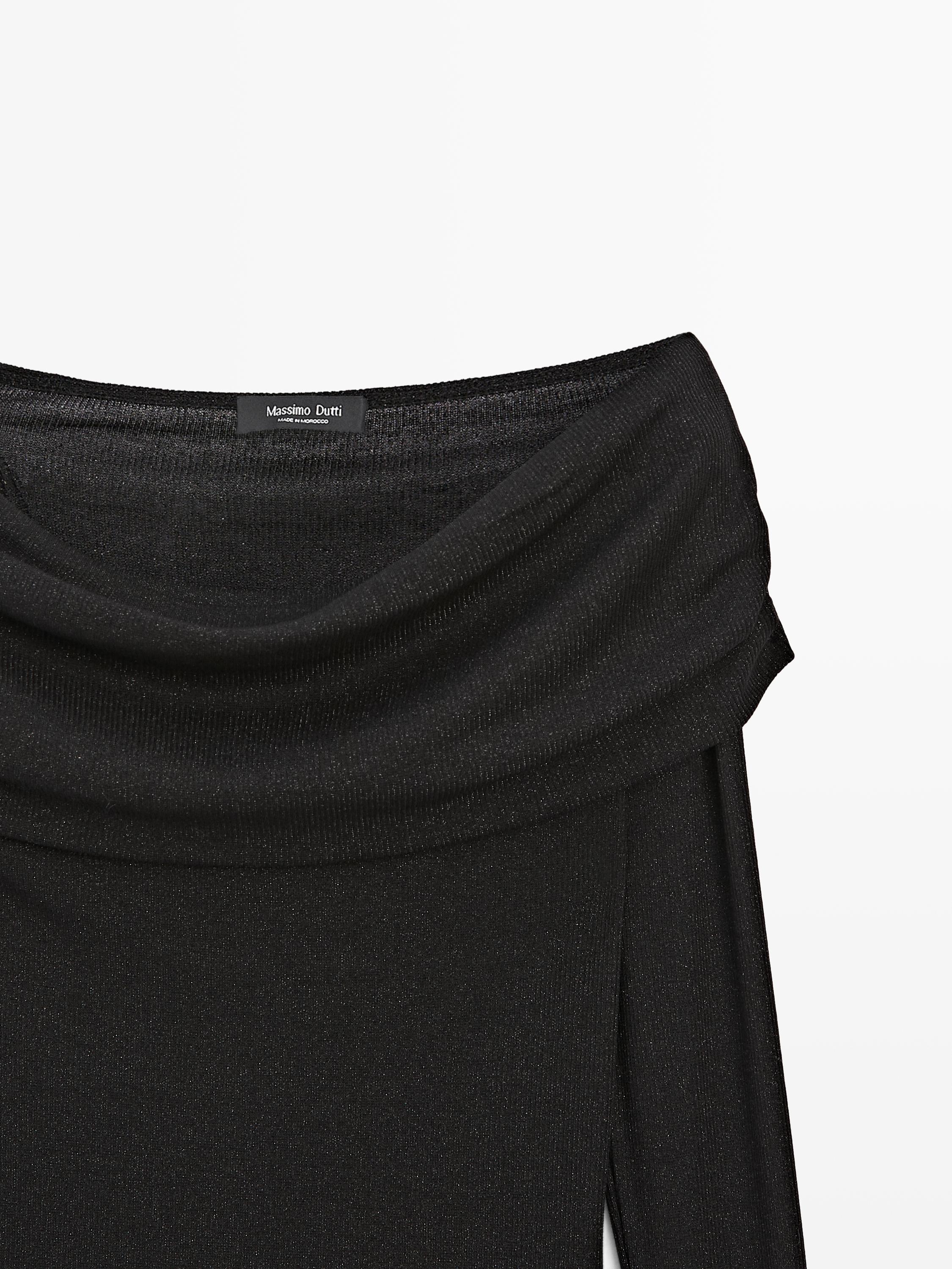 Geripptes Langarmshirt mit Metallic-Optik