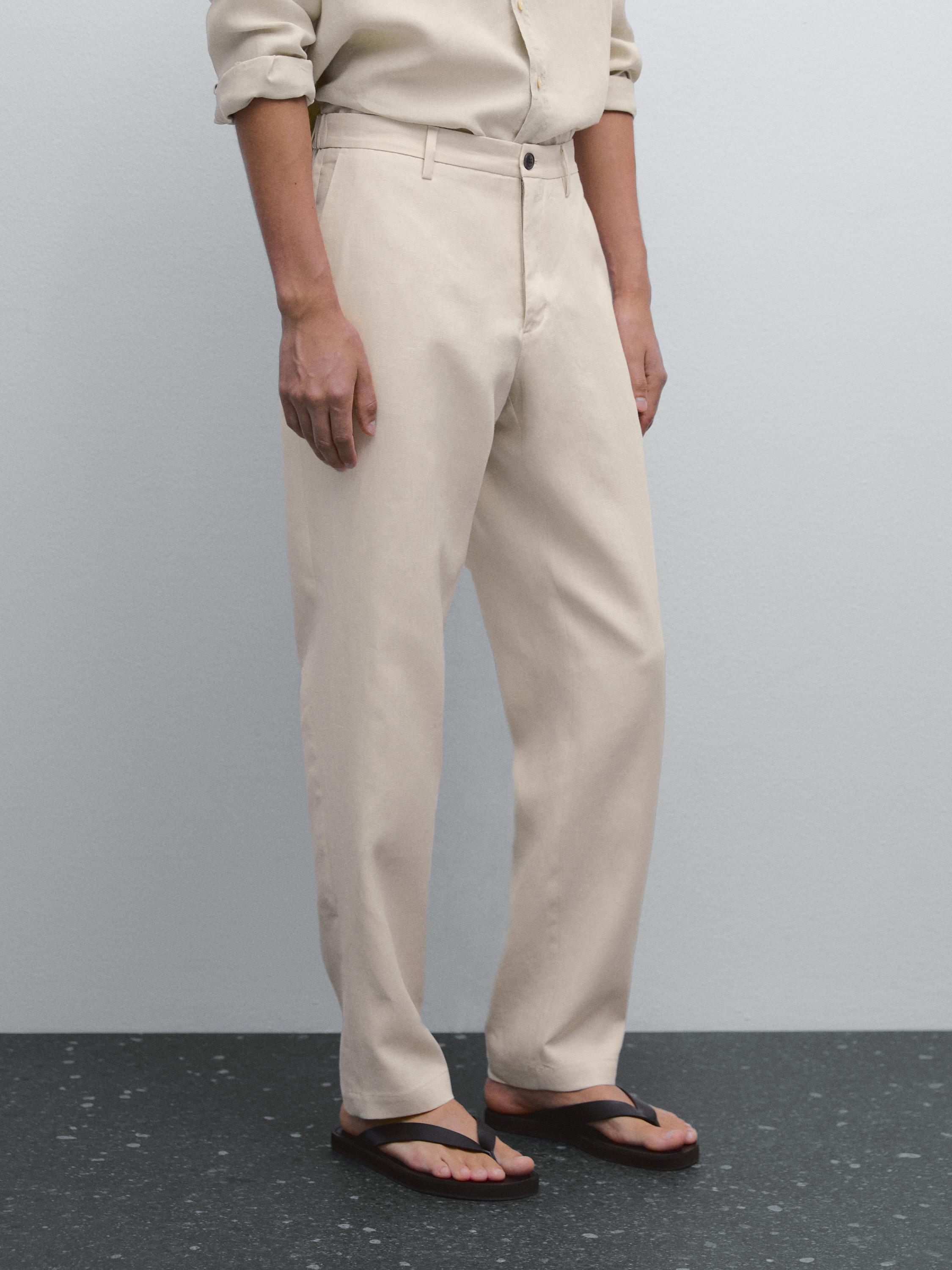 Pantalón regular fit 100% lino