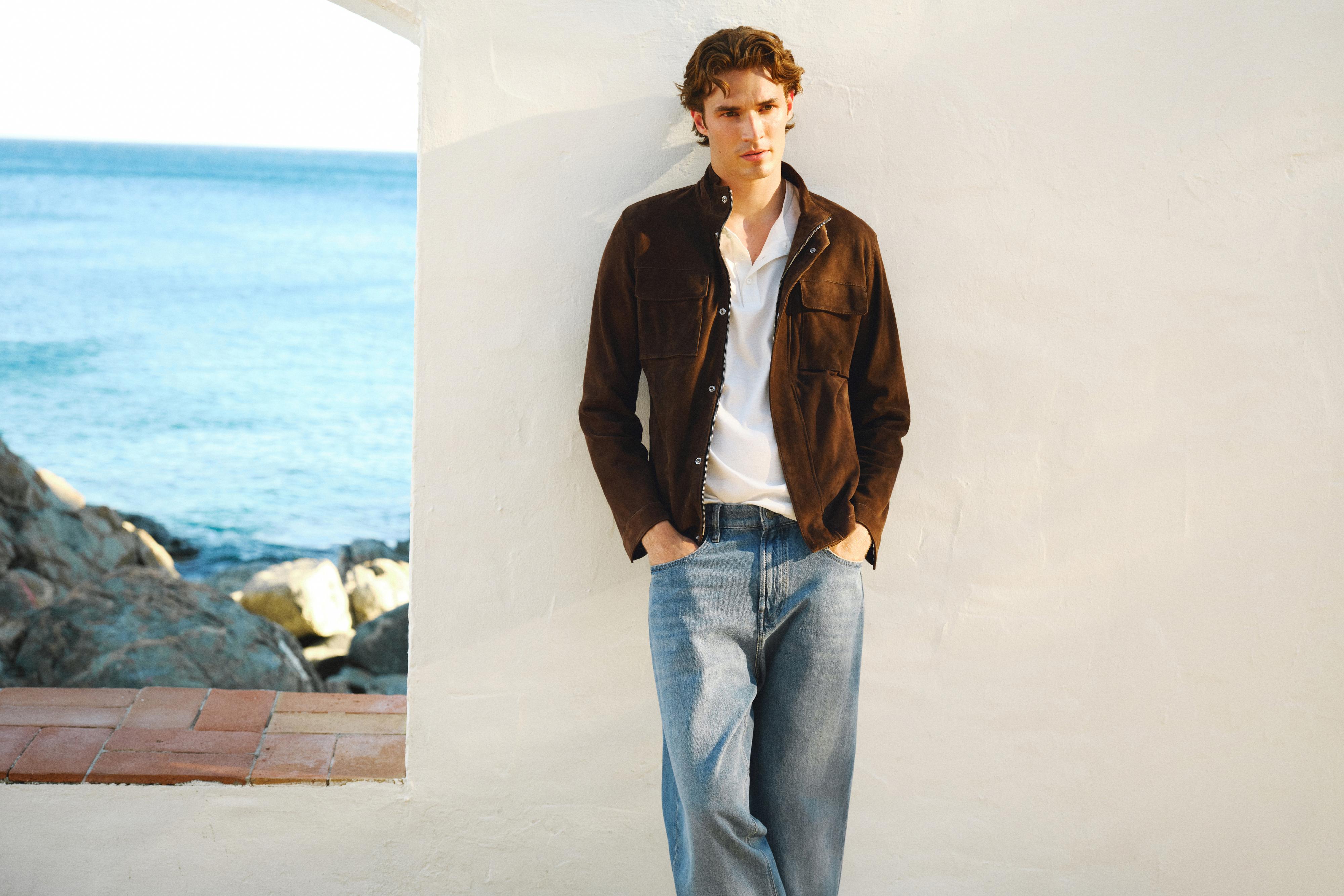 Suede jacket with pocket details — BROWN