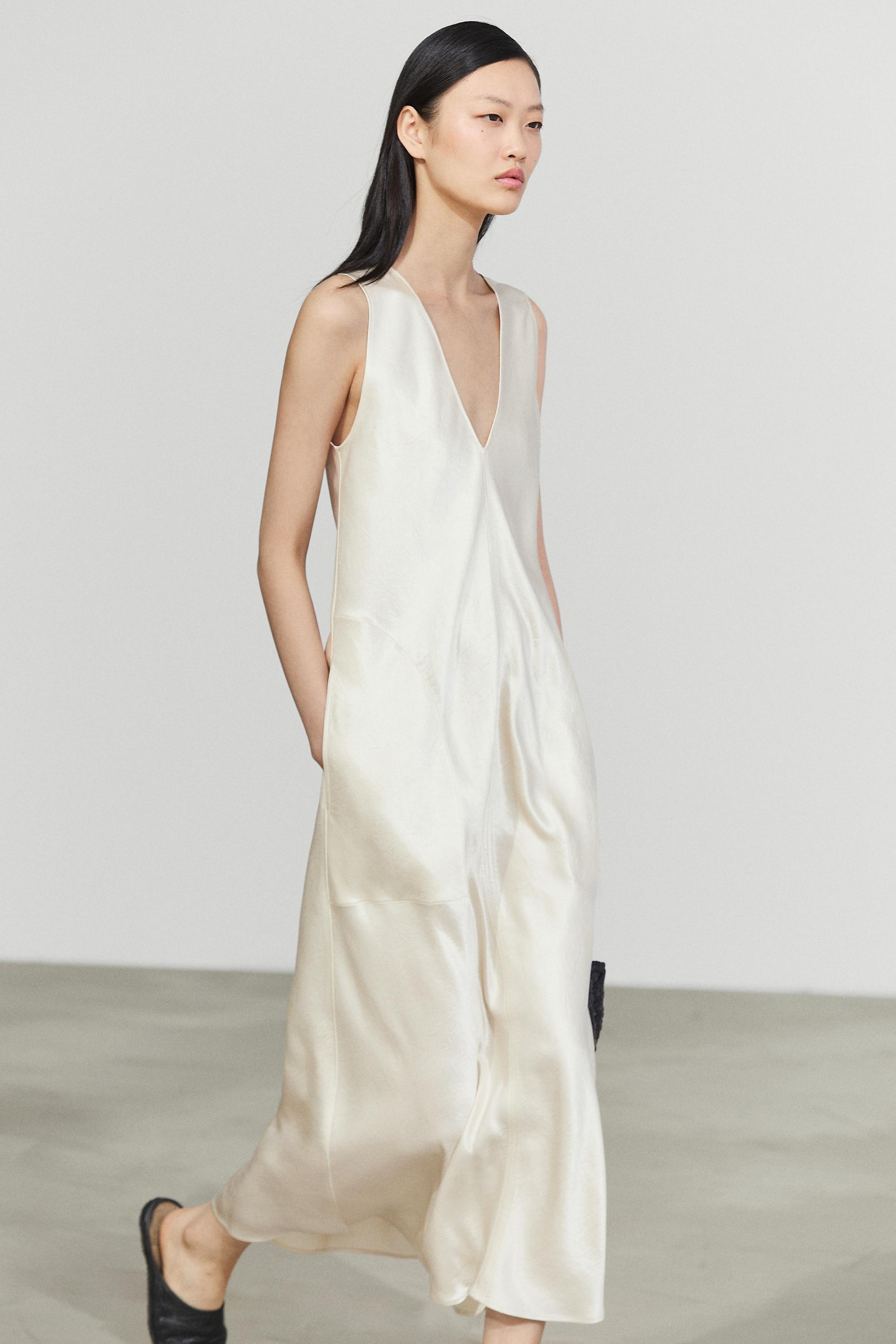 Satin midi slip dress — CREAM