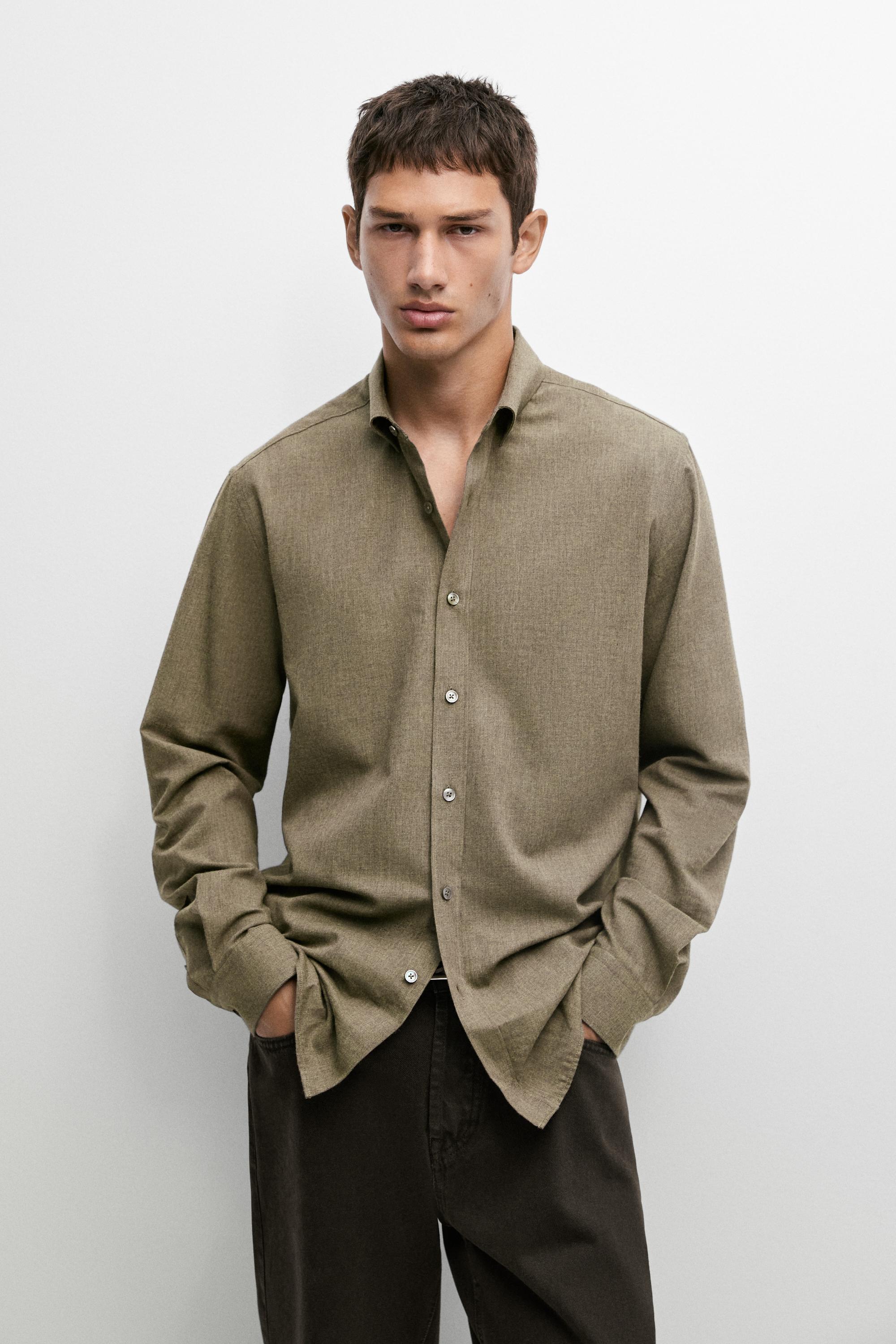 100% cotton melange twill regular fit shirt