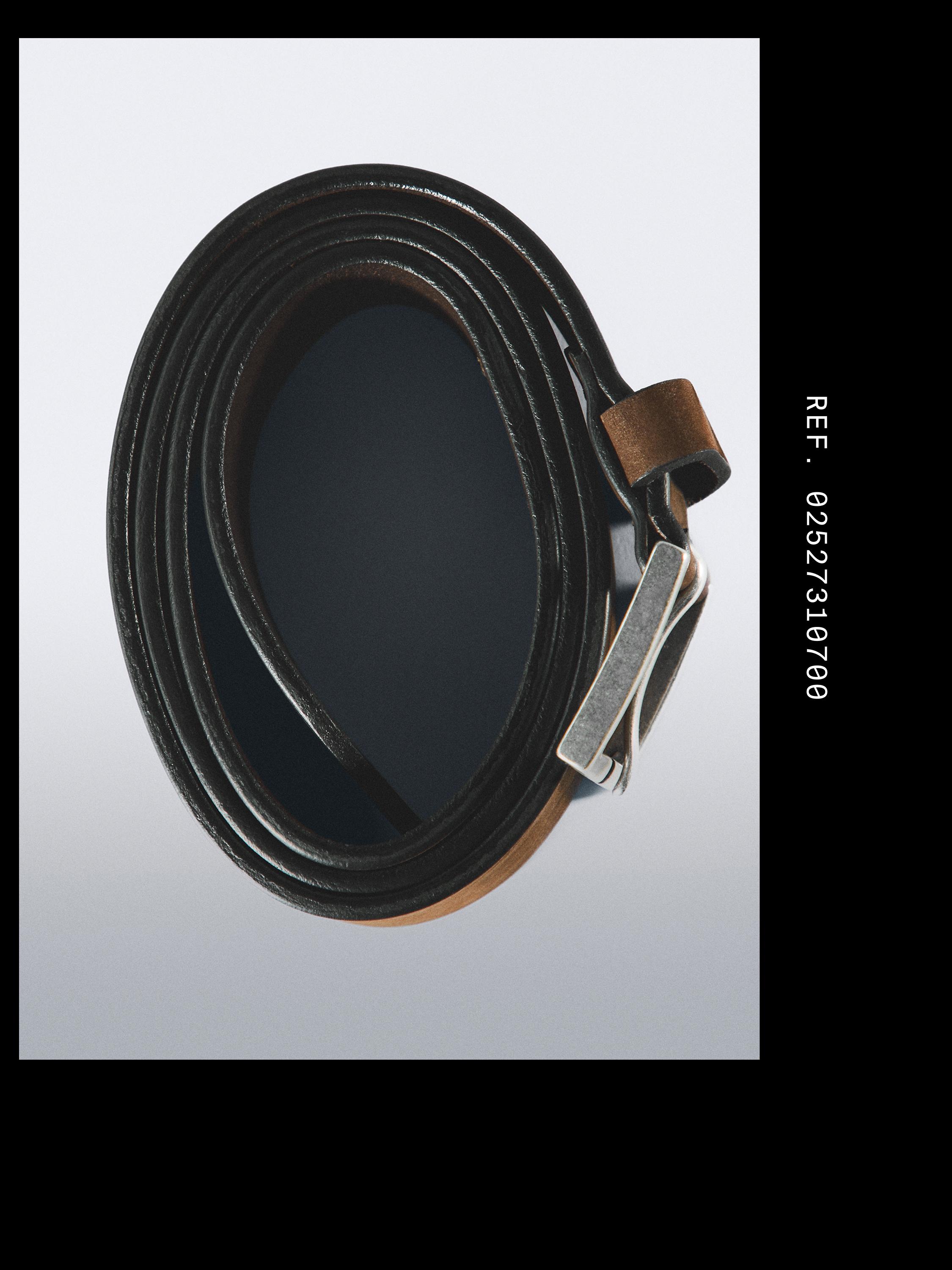 Leather belt with square buckle — BROWN