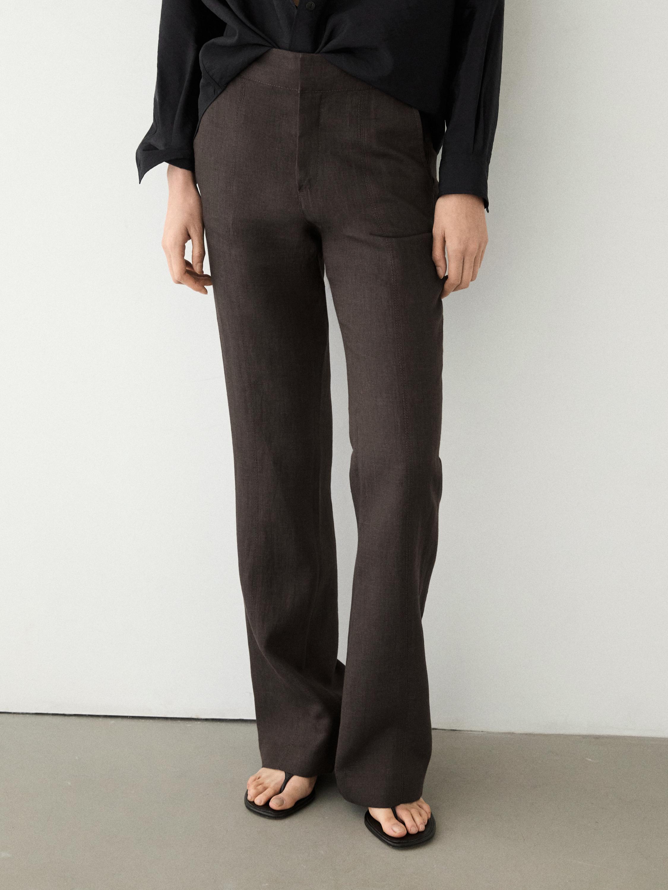 100% linen kick flare trousers — VIOLET