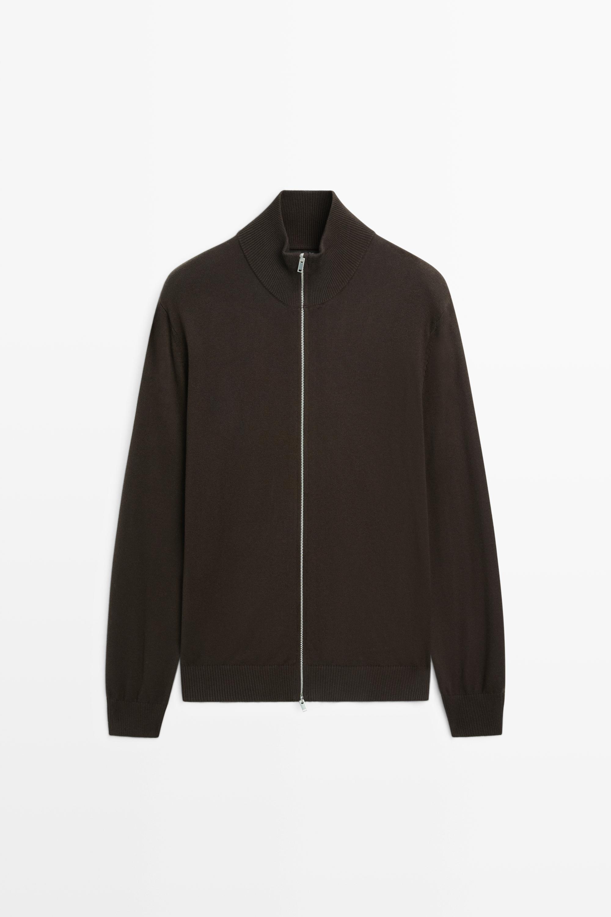 100% cotton knit cardigan — BROWN MARL
