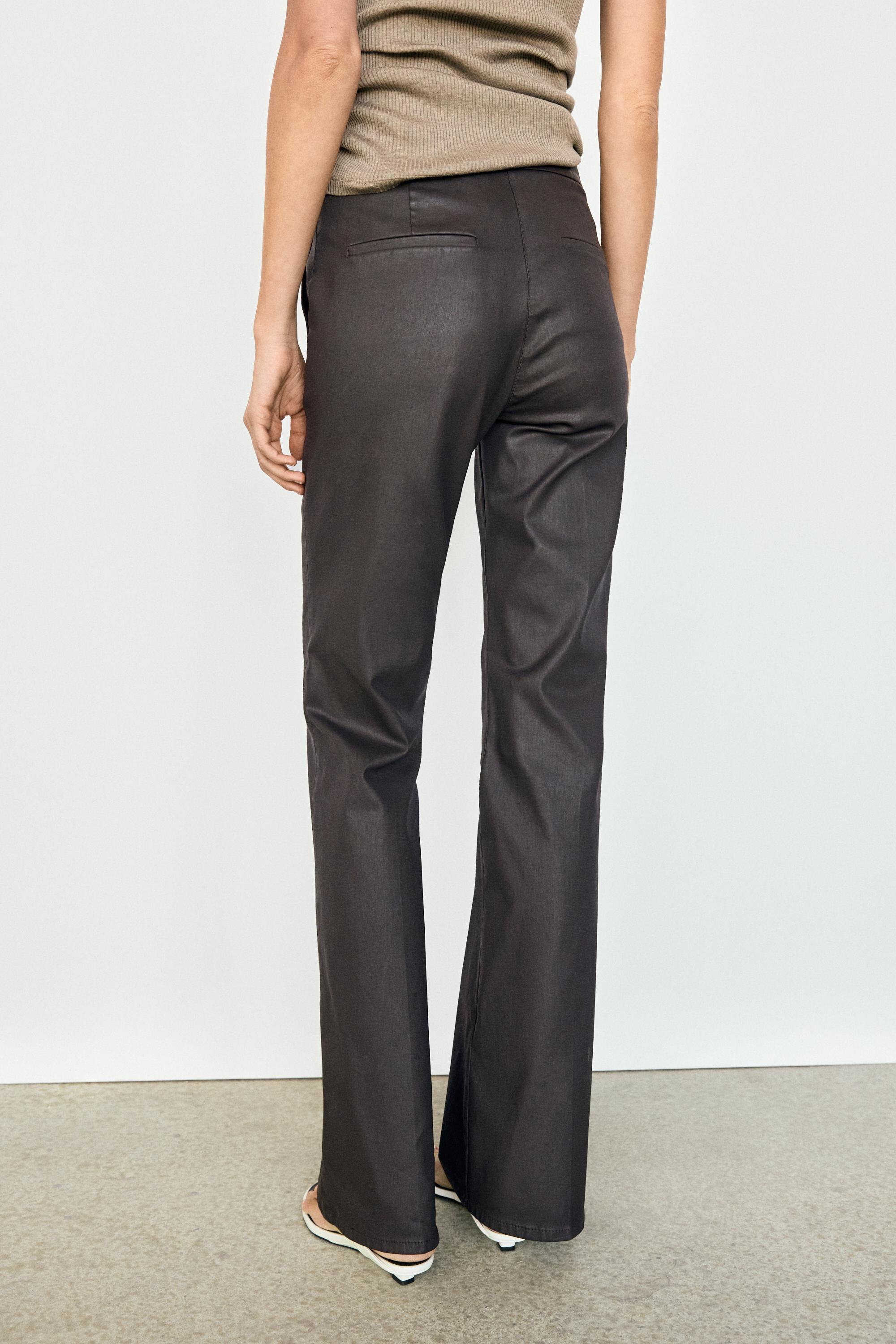 Waxed flare fit trousers — BROWN