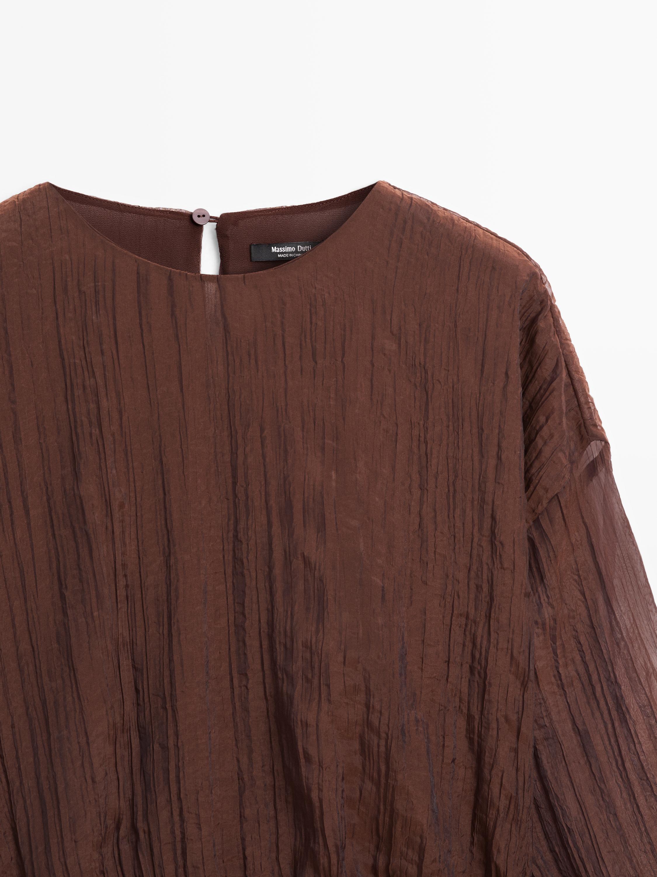 Blouse with sash belt and gathered details — Caramel