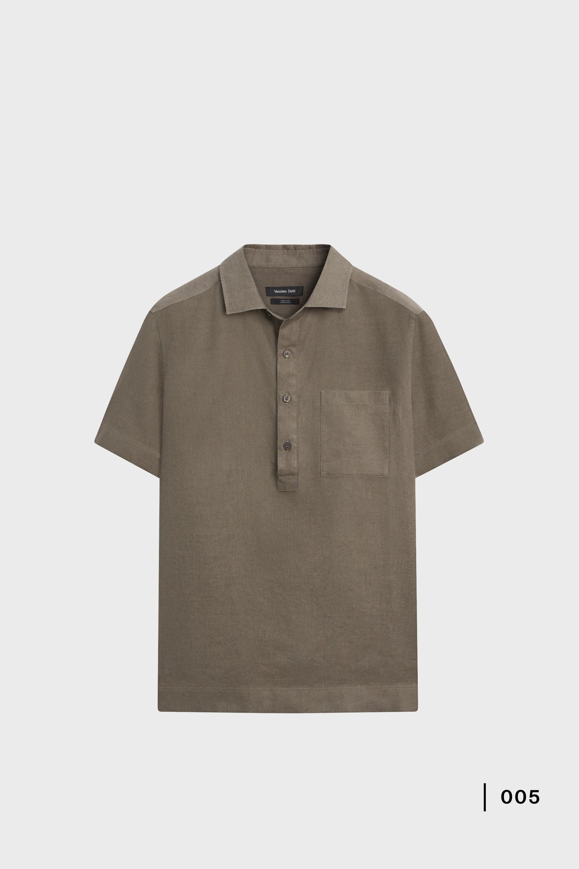 100% linen regular fit polo shirt — DARK GREEN