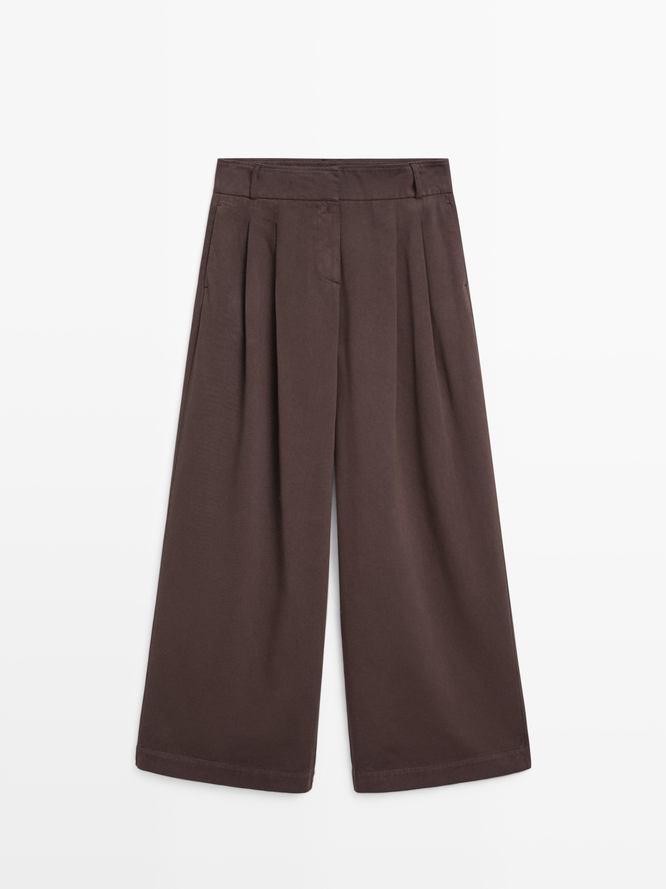 Mid-rise wide-leg darted trousers
