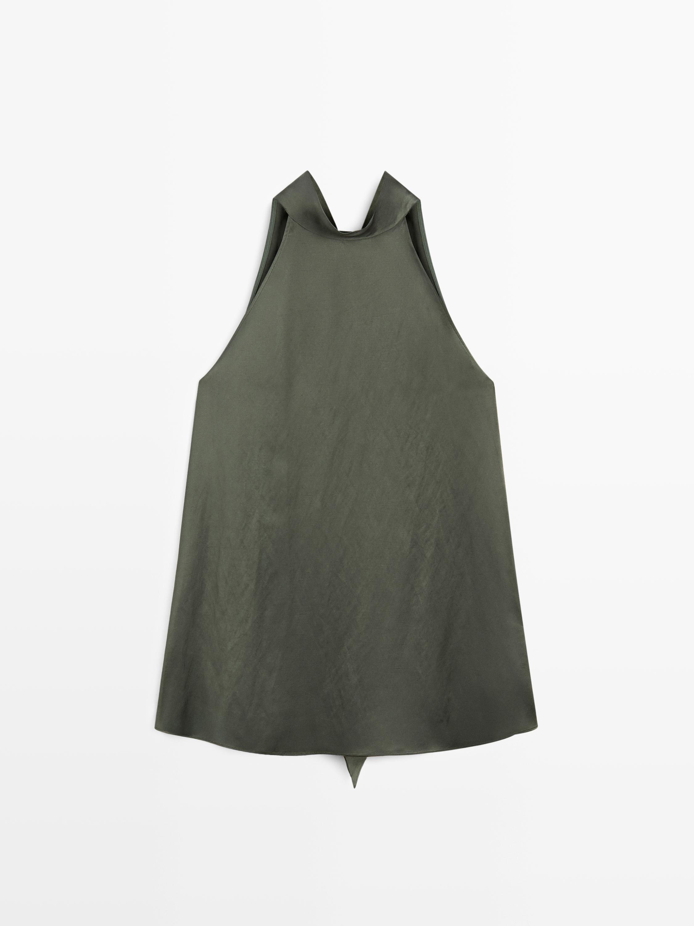 Satin halter top with tie detail — BLUISH GREEN