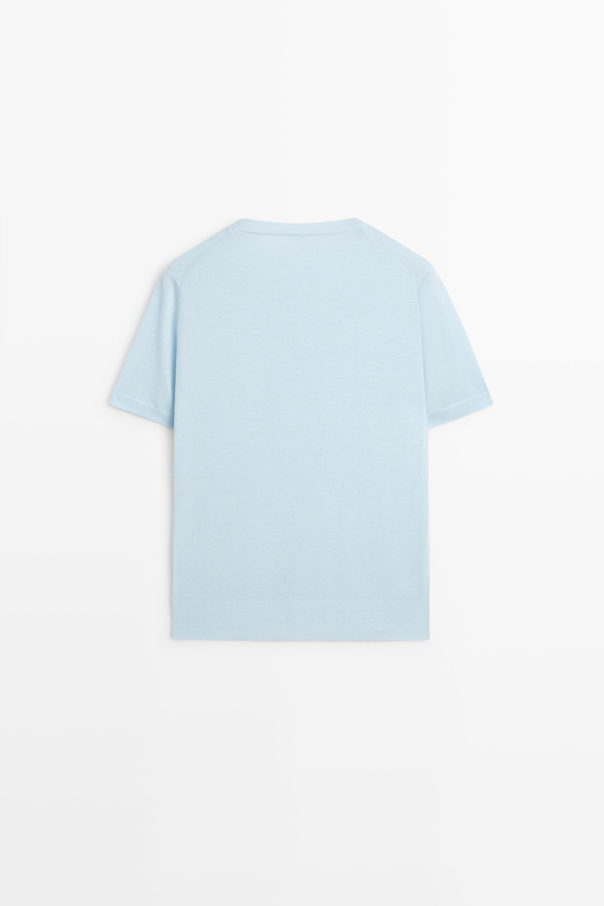 Short-sleeve fine-knit sweater — Light blue
