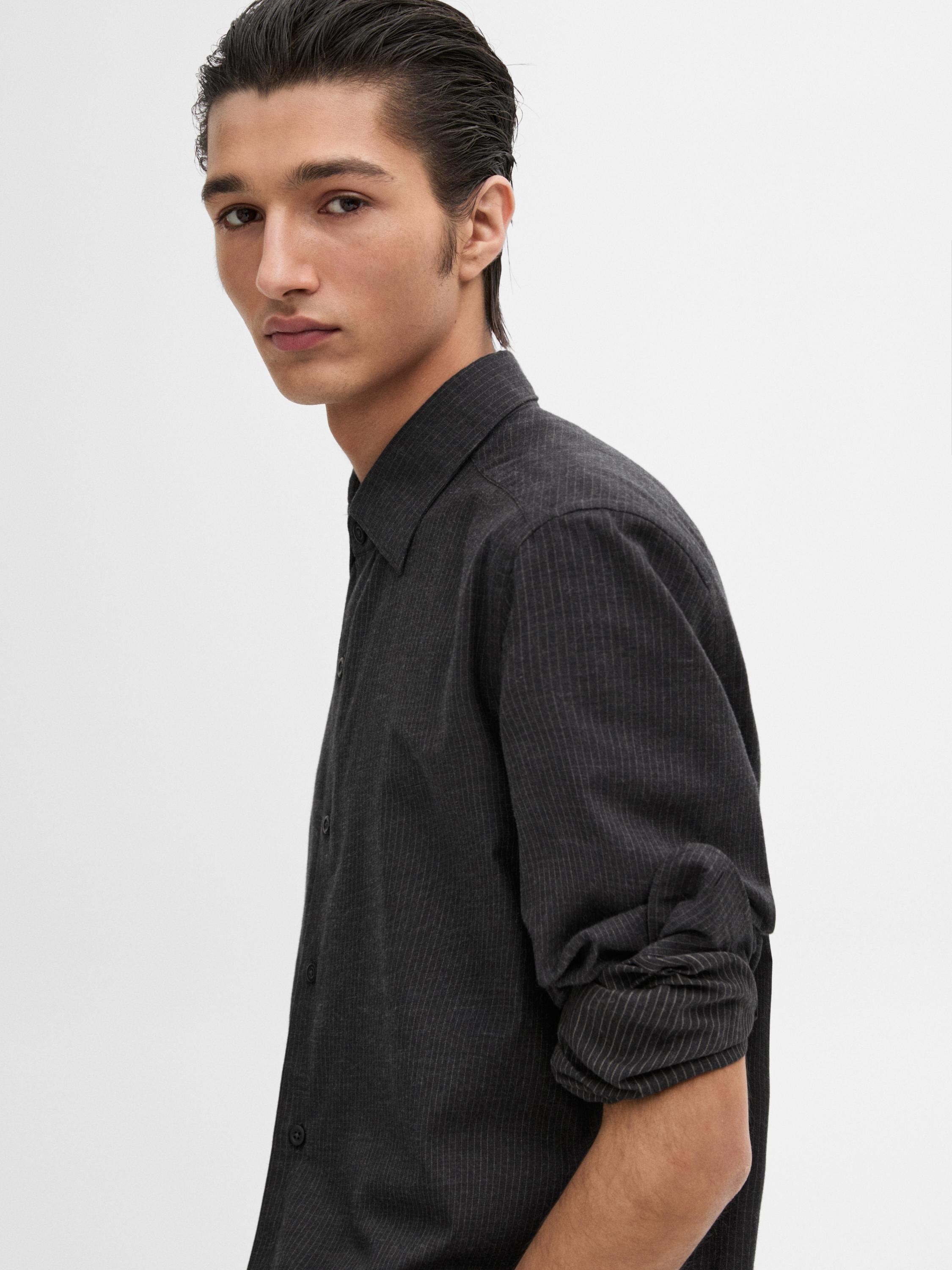 100% cotton regular fit micro-striped shirt