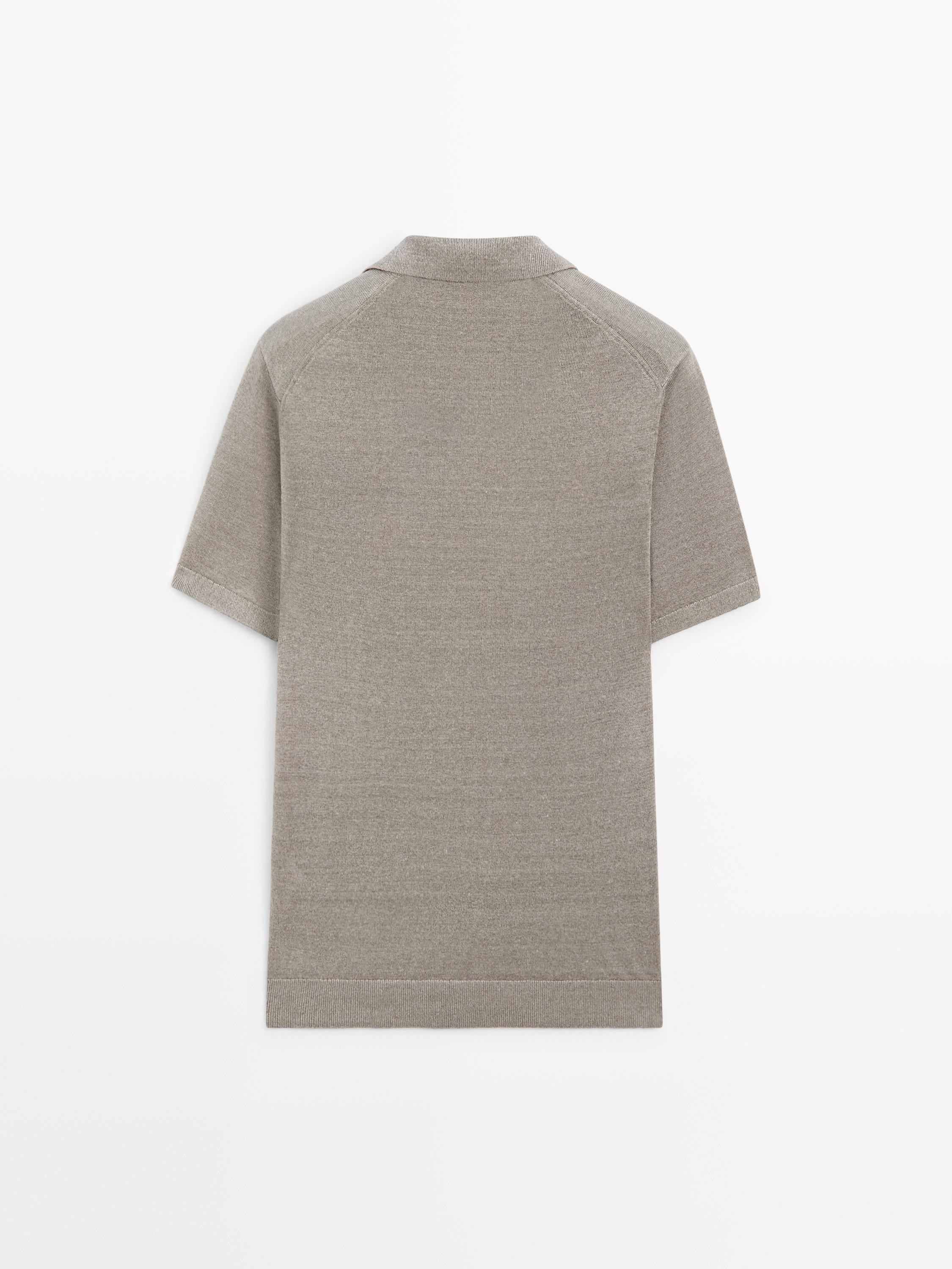 Linen V-neck polo sweater — NATURAL GREY