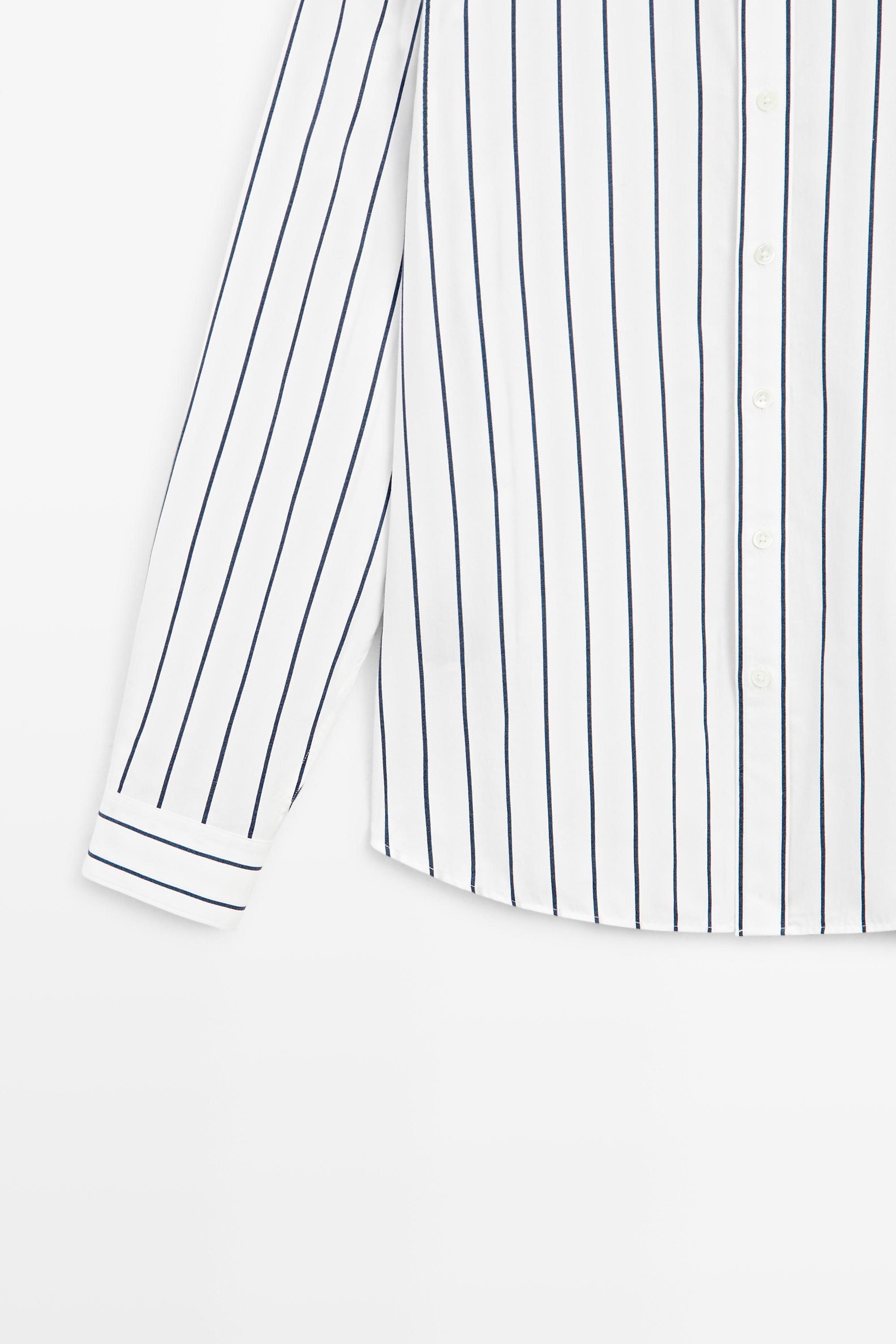 100% cotton relaxed fit striped shirt — WHITE
