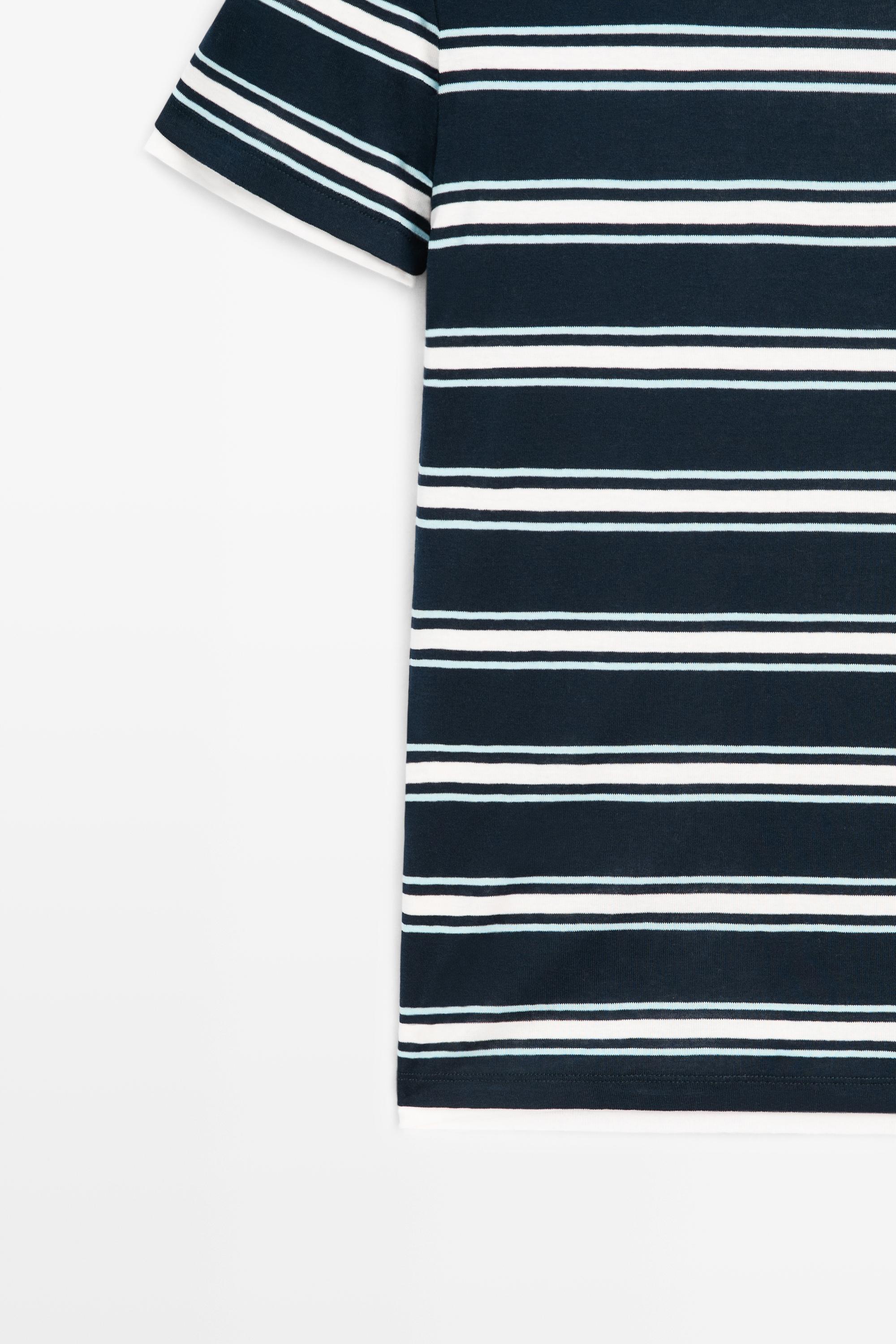 Double-layer striped short sleeve T-shirt — BLUE