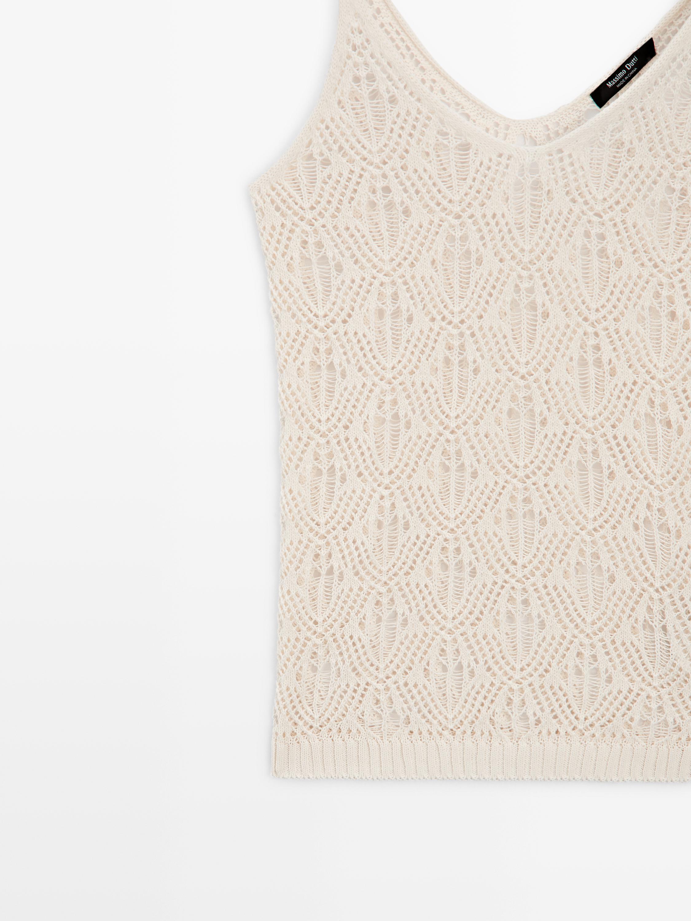 Strappy top with openwork detail — CREAM