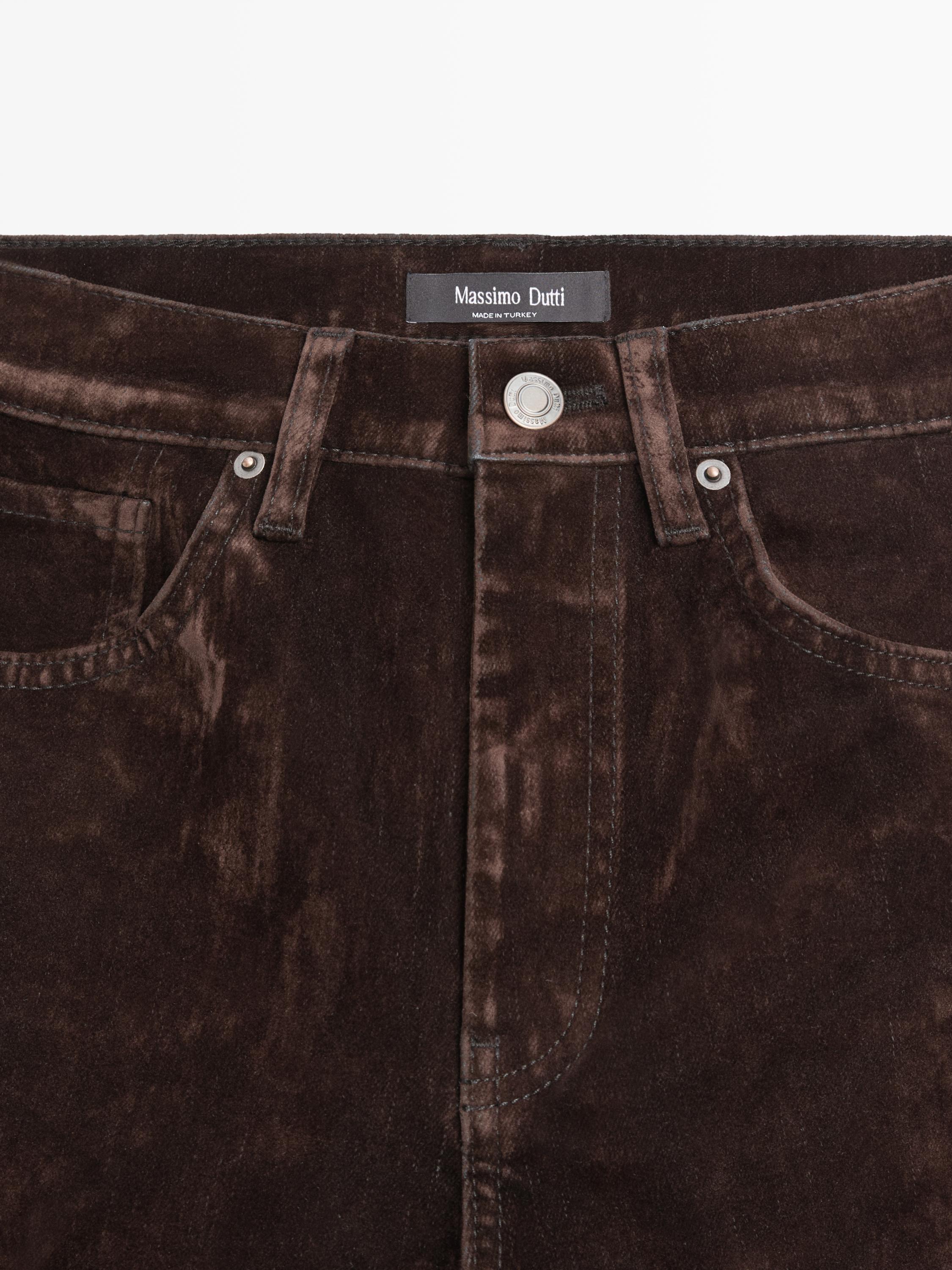 High-waist flocked boot-cut jeans — Chocolate