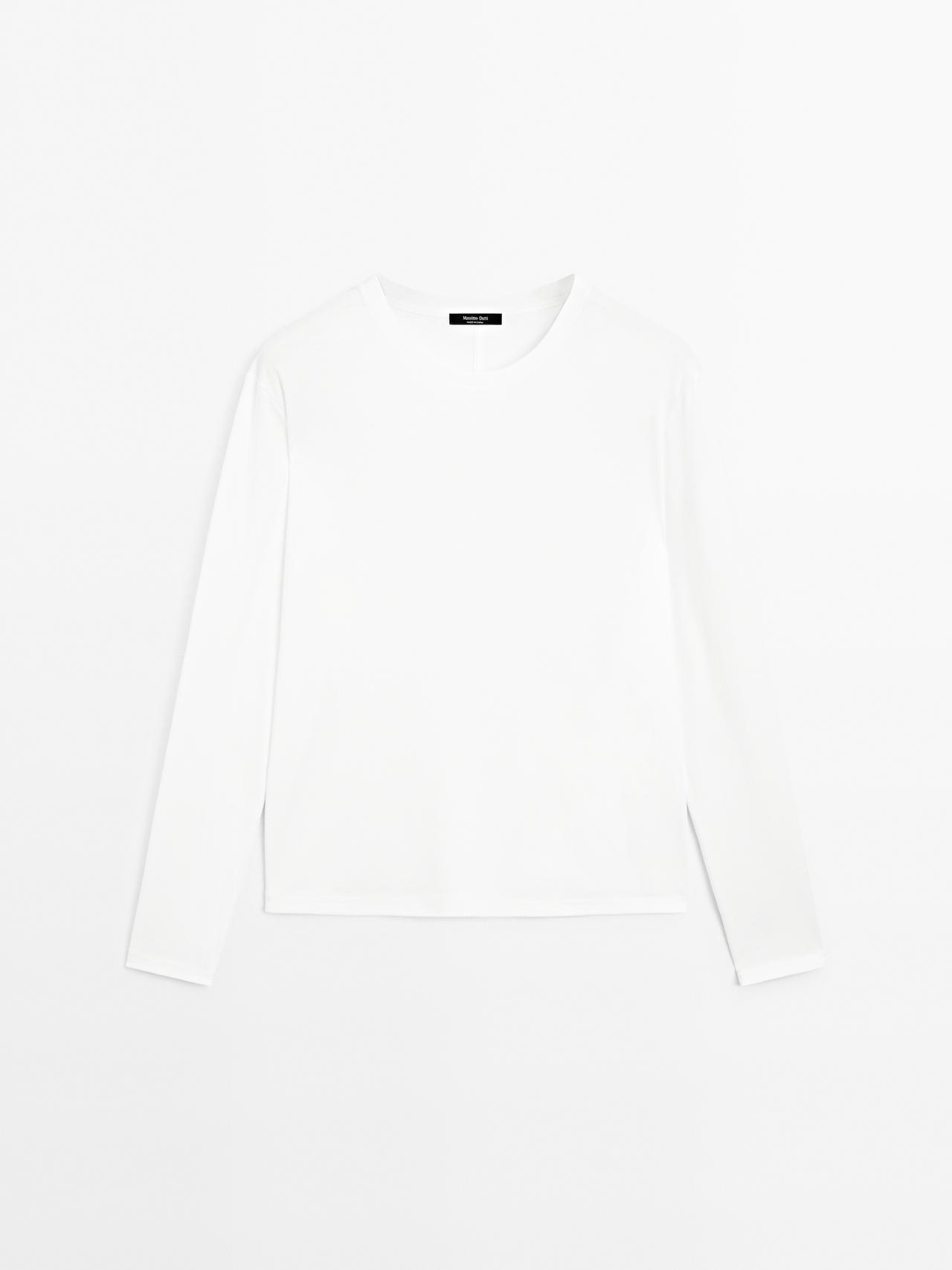 Massimo Dutti - Dame - Langærmet T-Shirt Med Sømdetalje - Hvid - Xl