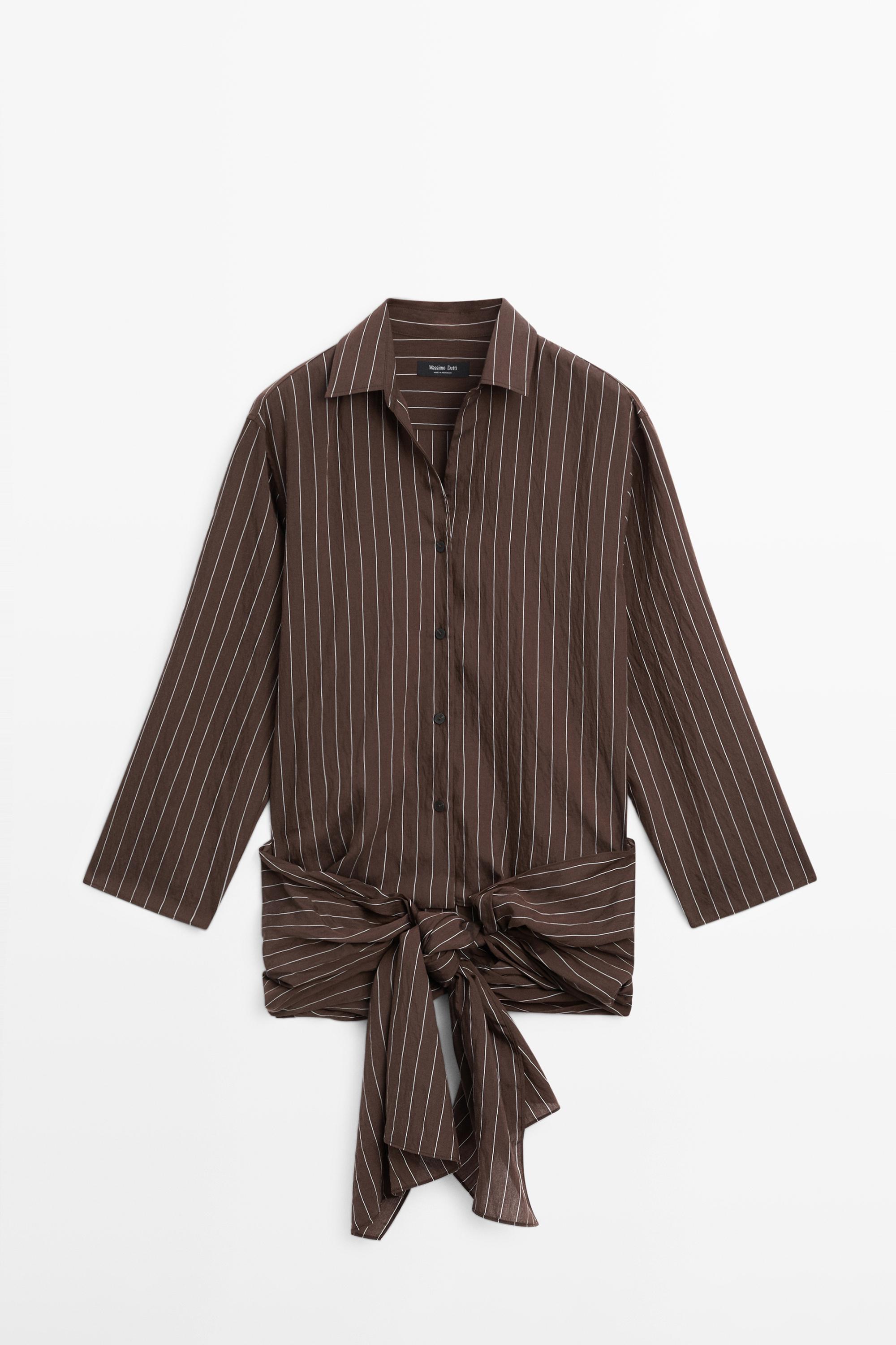 Striped shirt with scarf detail — BROWN