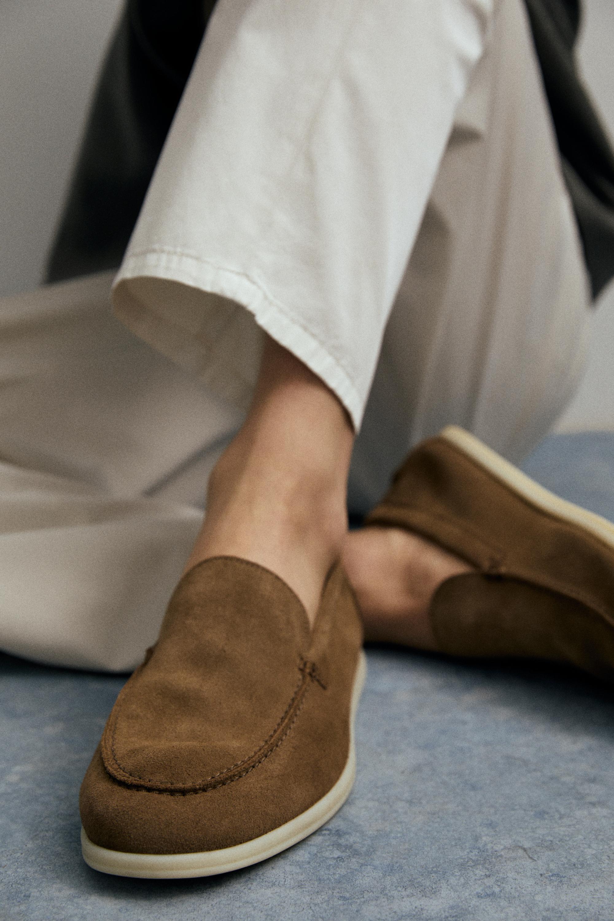 Soft split leather loafers — SAND
