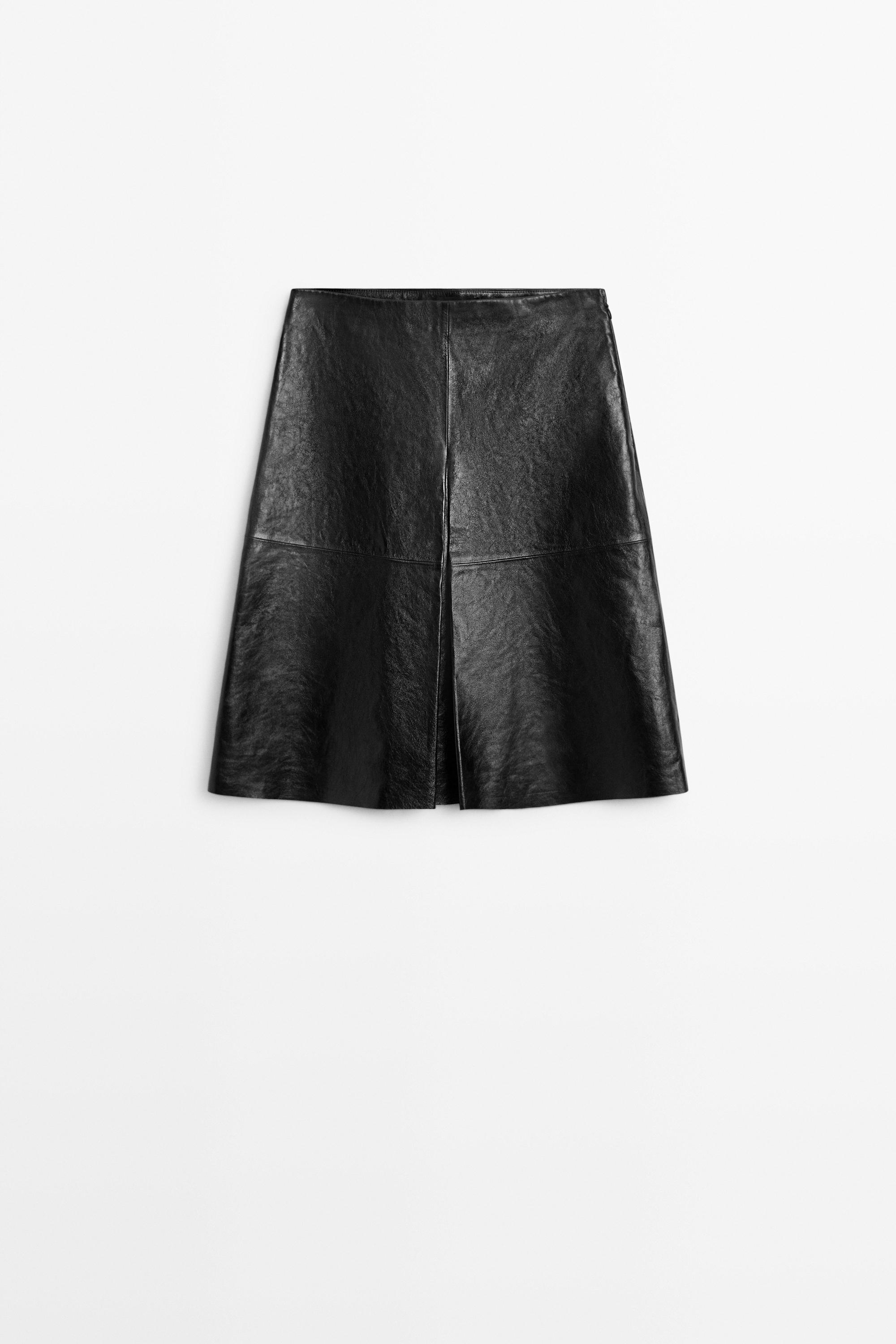 Short nappa leather skirt