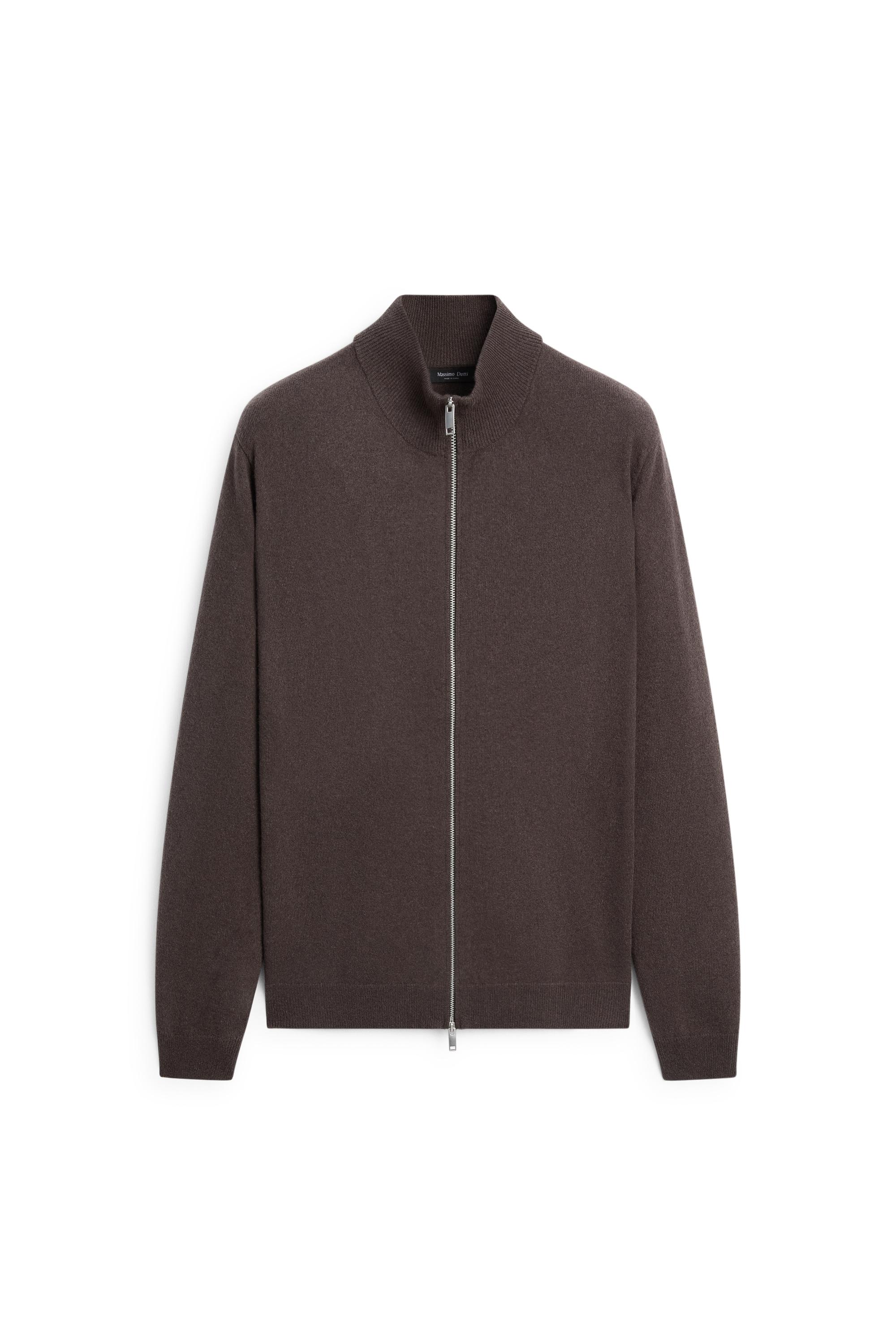 Wool blend zip-detail cardigan — BROWN