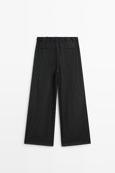 100% wool wide-leg pinstripe pants — GREY 6