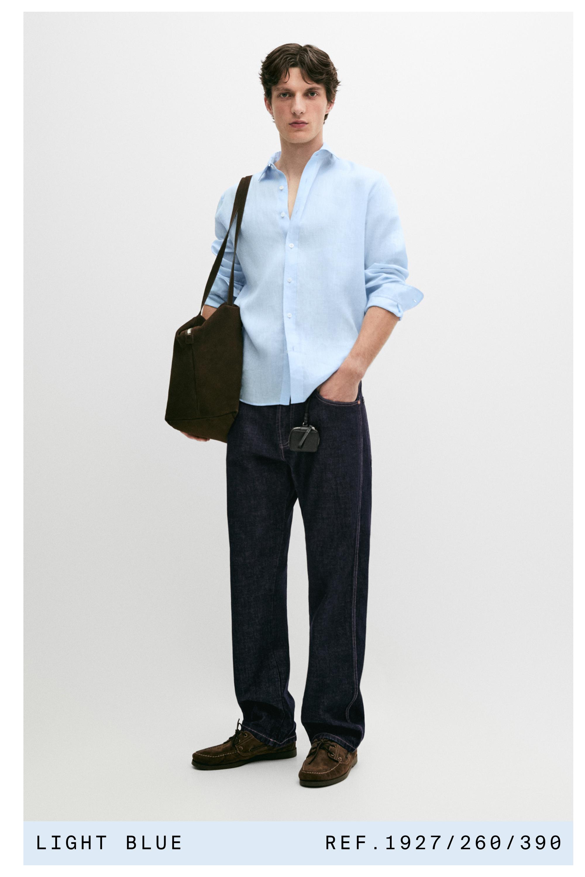100% linen slim fit shirt — Sky blue