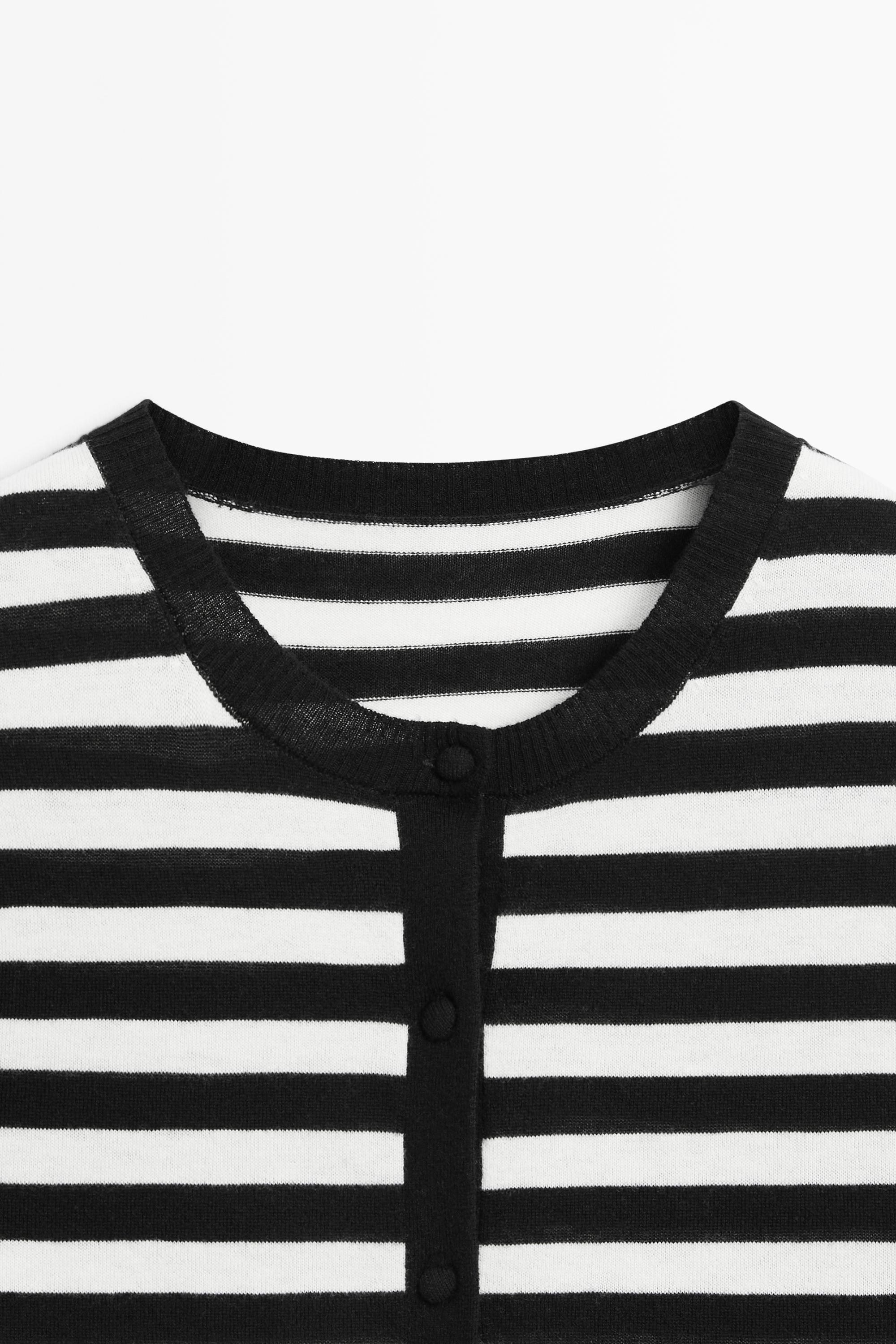 Striped short sleeve knit cardigan — BLACK