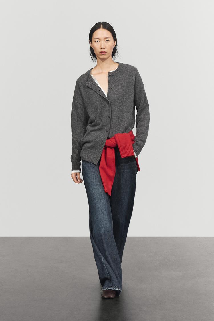 100% cashmere oversize knit cardigan — ANTHRACITE GREY